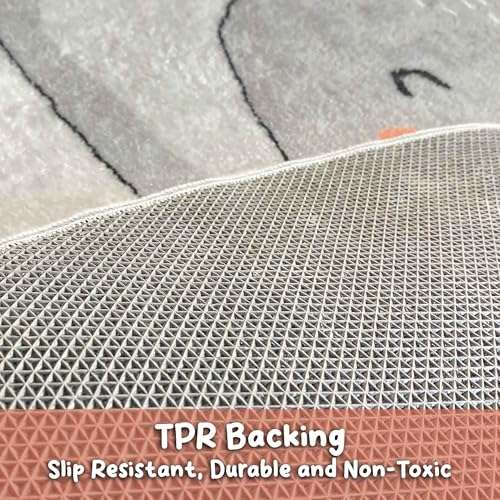 ABC Round Alphabet Nursery Rug, Soft Fluffy Carpet for Playroom, Bedroom, Classroom - Washable Non-Slip White Fuzzy for Girls & Boys, Kids Play Rug (Baby Elephant, White) (40in x 40in (100cm x 100cm)) 3