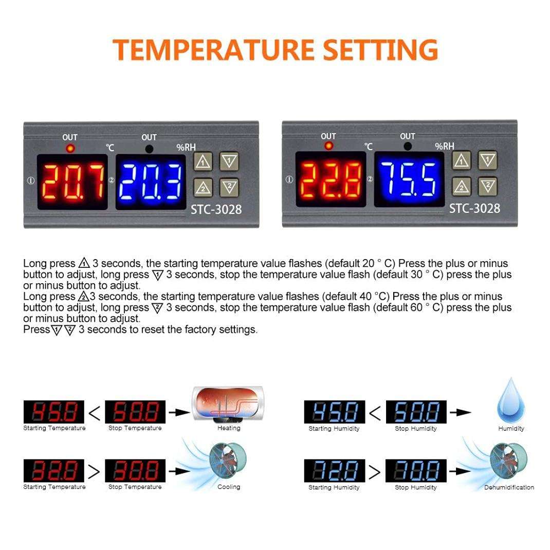 KUYYFDS Digital Humidity Controller STC-3028 Temperature Controller with Intelligent Display for Fermentation Hatch 100-220V Sensor Blocks 6