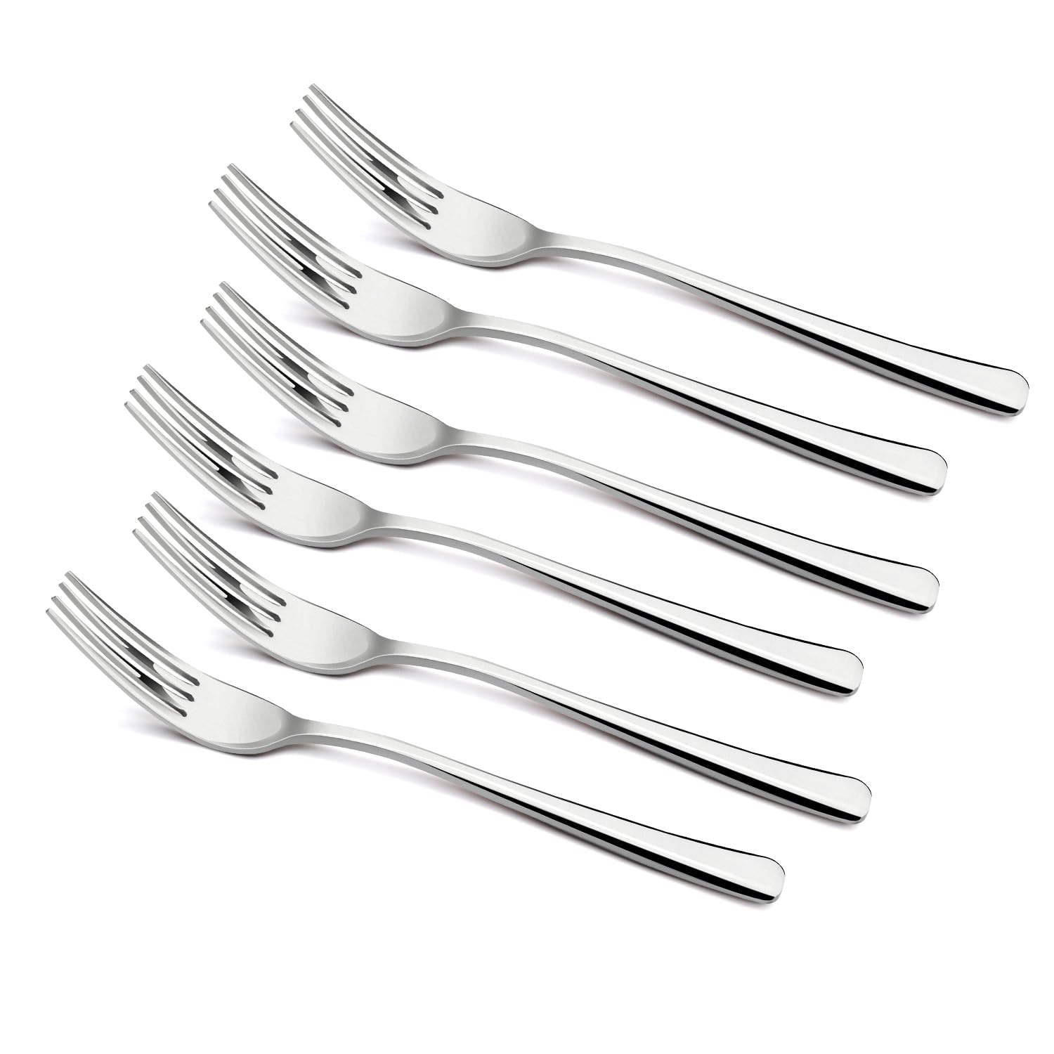 Bergner BE Essentials Lucia Stainless Steel 6 Pcs Dinner Fork Set, 18.5cm Fork, Modern Ergonomically Designed Premium Fork for Home and Kitchen, Durable, Stain Resistant, 3mm Thickness - Silver