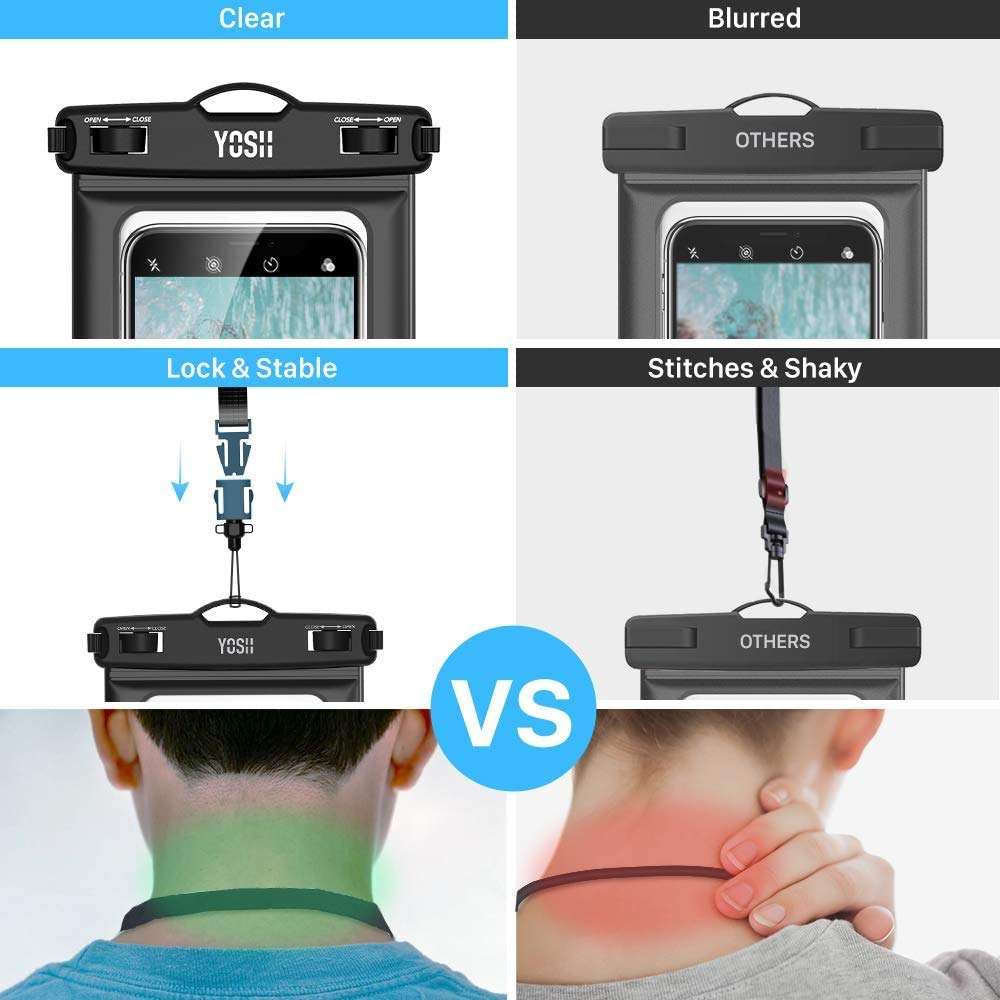 YOSH IPX8 Waterproof Phone Case 2-Pack, Underwater Phone Pouch for iPhone 12 11 Pro Max XR Xs X 8 7 SE Samsung S20 S10 Pixel up to 6.8", Rainproof Dry Bag for Beach Kayaking Bath Black&White 4