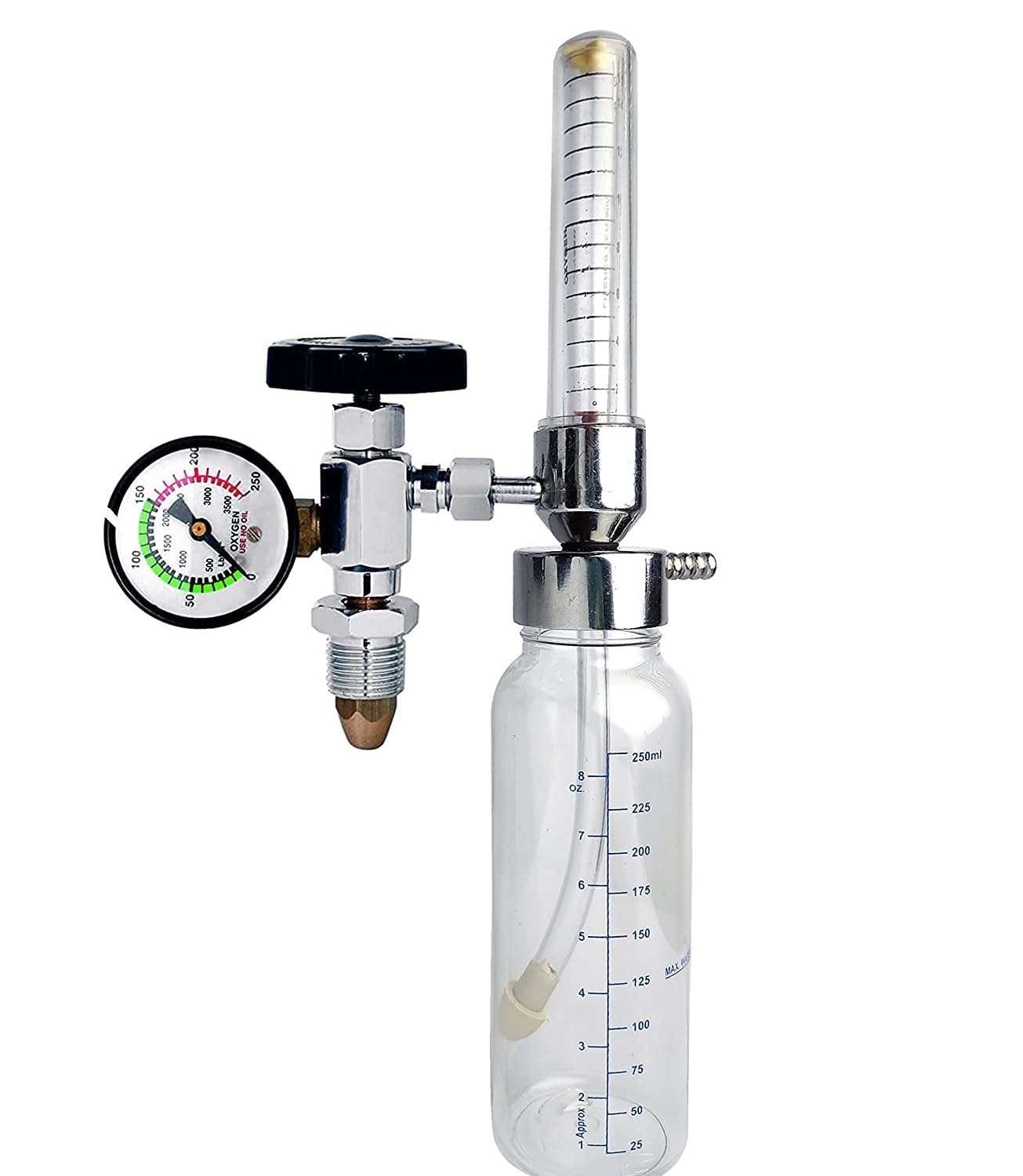 HOSPIGUARD Oxygen Flowmeter for Cylinder with Rotameter & Humidifier Bottle with Oxygen Cylinder Key & Adult Oxygen Mask 3