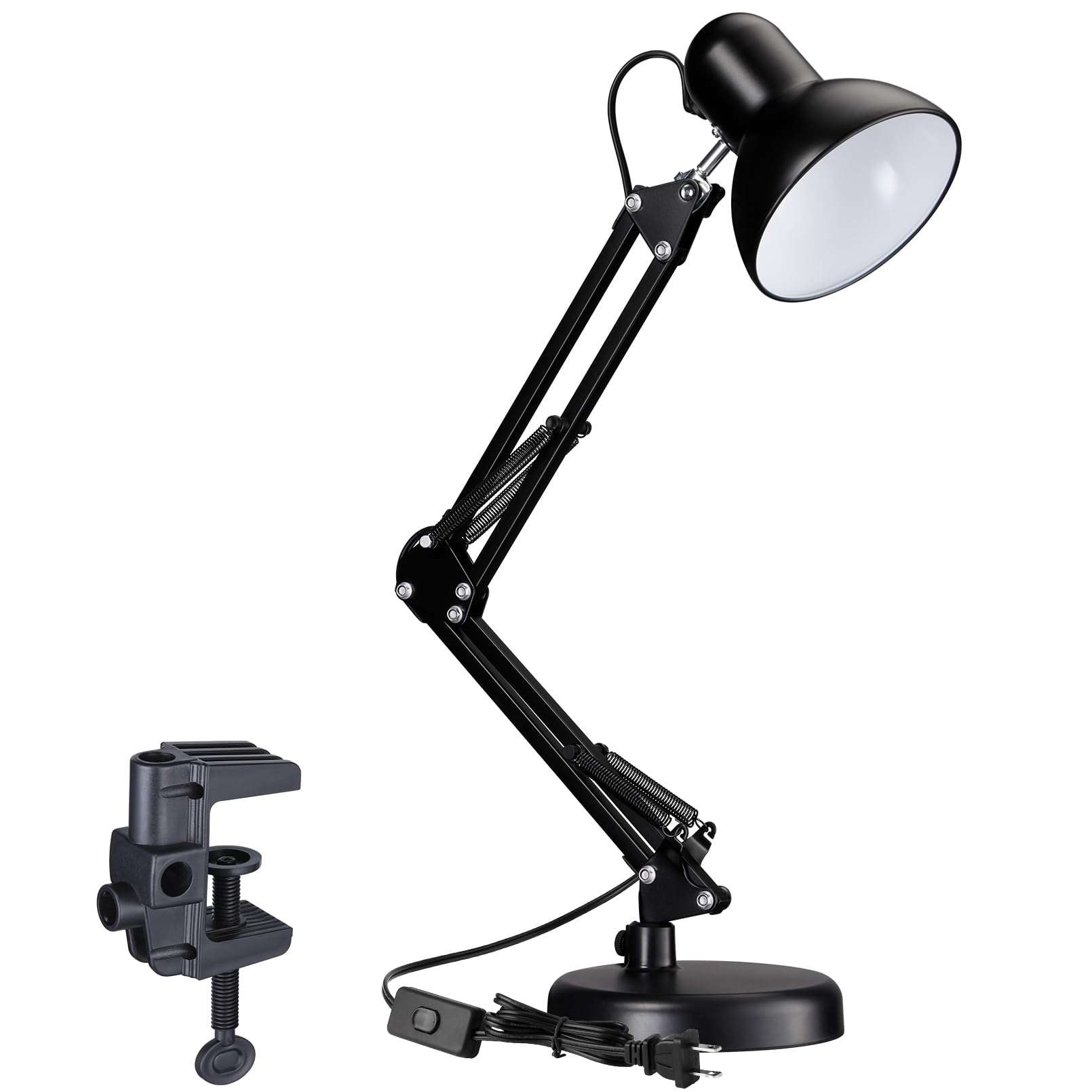 TORCHSTAR Metal Desk Lamp with Clamp, Swing Arm, E26, Multi-Joint, Black Bundle LED Cordless Table Lamp, Rechargeable Table Lamp, Dimmable, 4000mAh Battery Operated, 2700K, Green, Pack of 2 3
