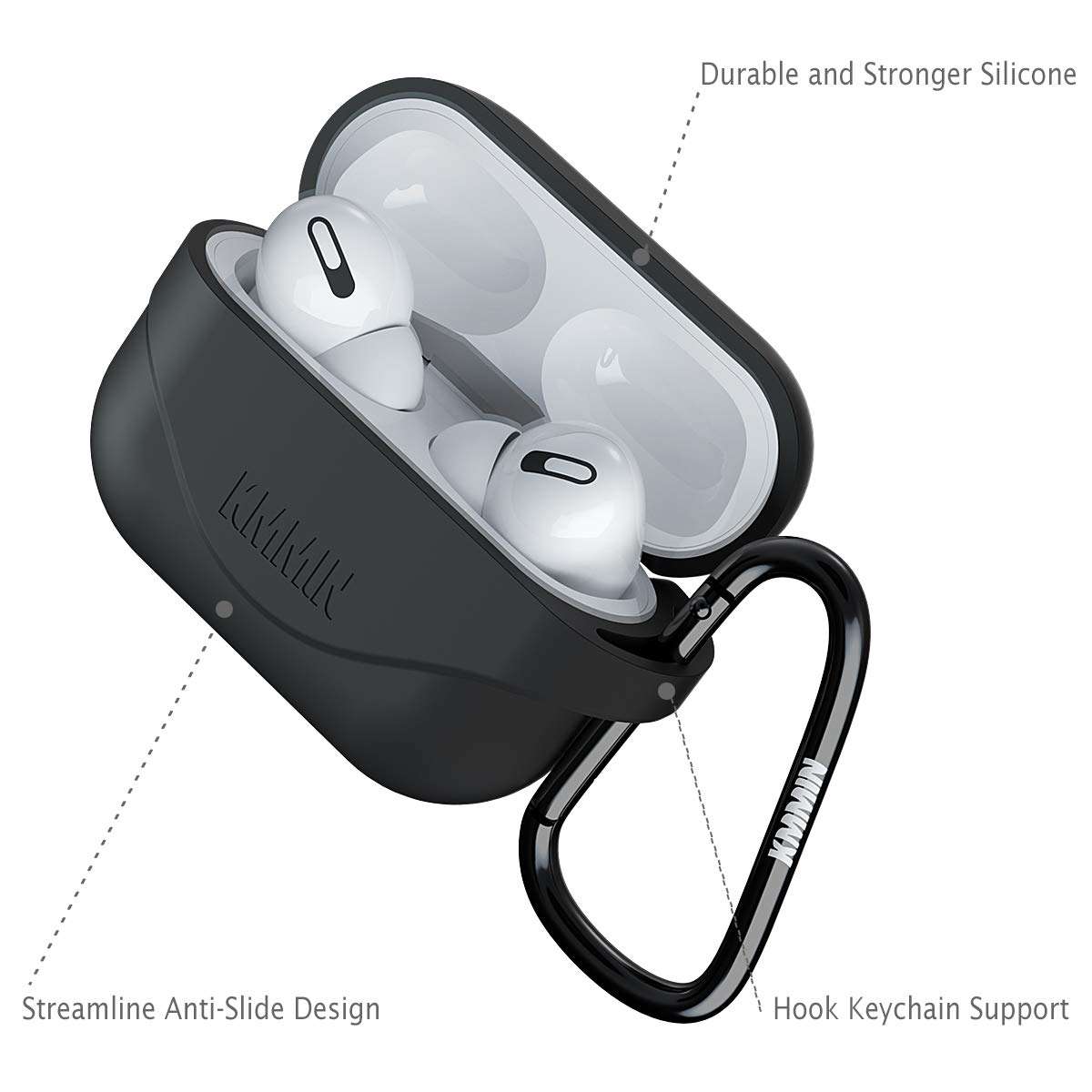 AirPods Pro Case, KMMIN AirPods Pro Case Cover, Hard Protective Case for AirPods Pro, TPU AirPods Pro Accessories Set, Wired/Wireless Charging Available, [Front LED Visible] (Black) 3