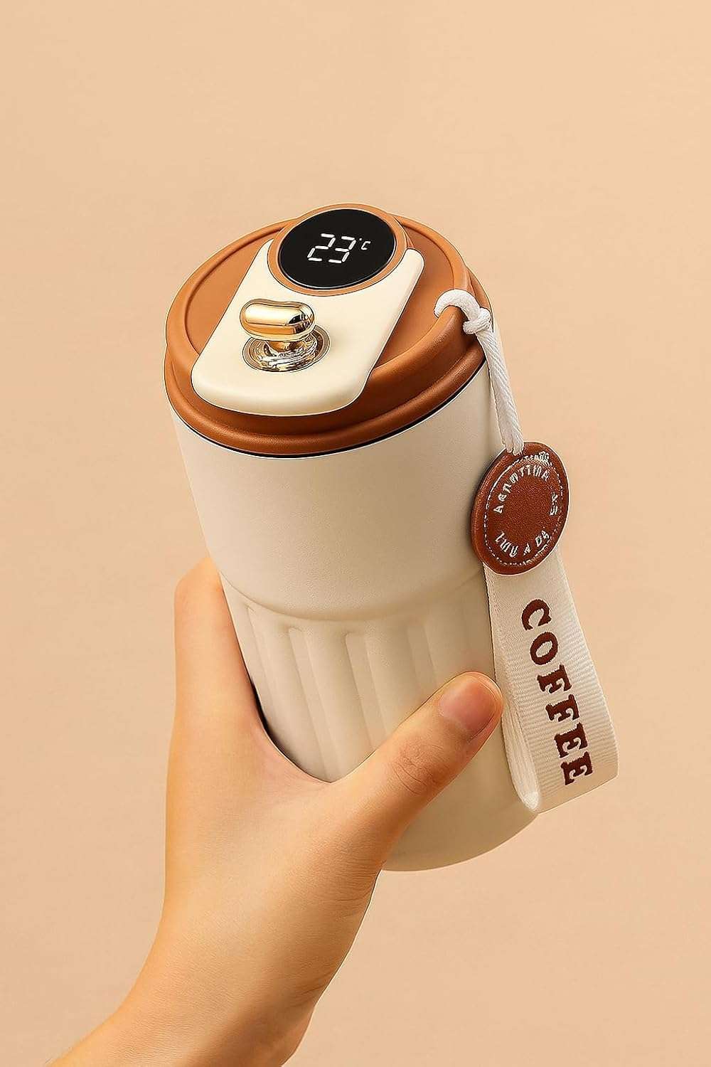 Roslen Coffee Travel Mug with Smart Temperature Display, Double Walled Stainless Steel Tumbler, Vacuum Insulated Coffee Mug Leakproof Lid, Double Walled Reusable Coffee Cup for Hot and Cold (Brown) 5