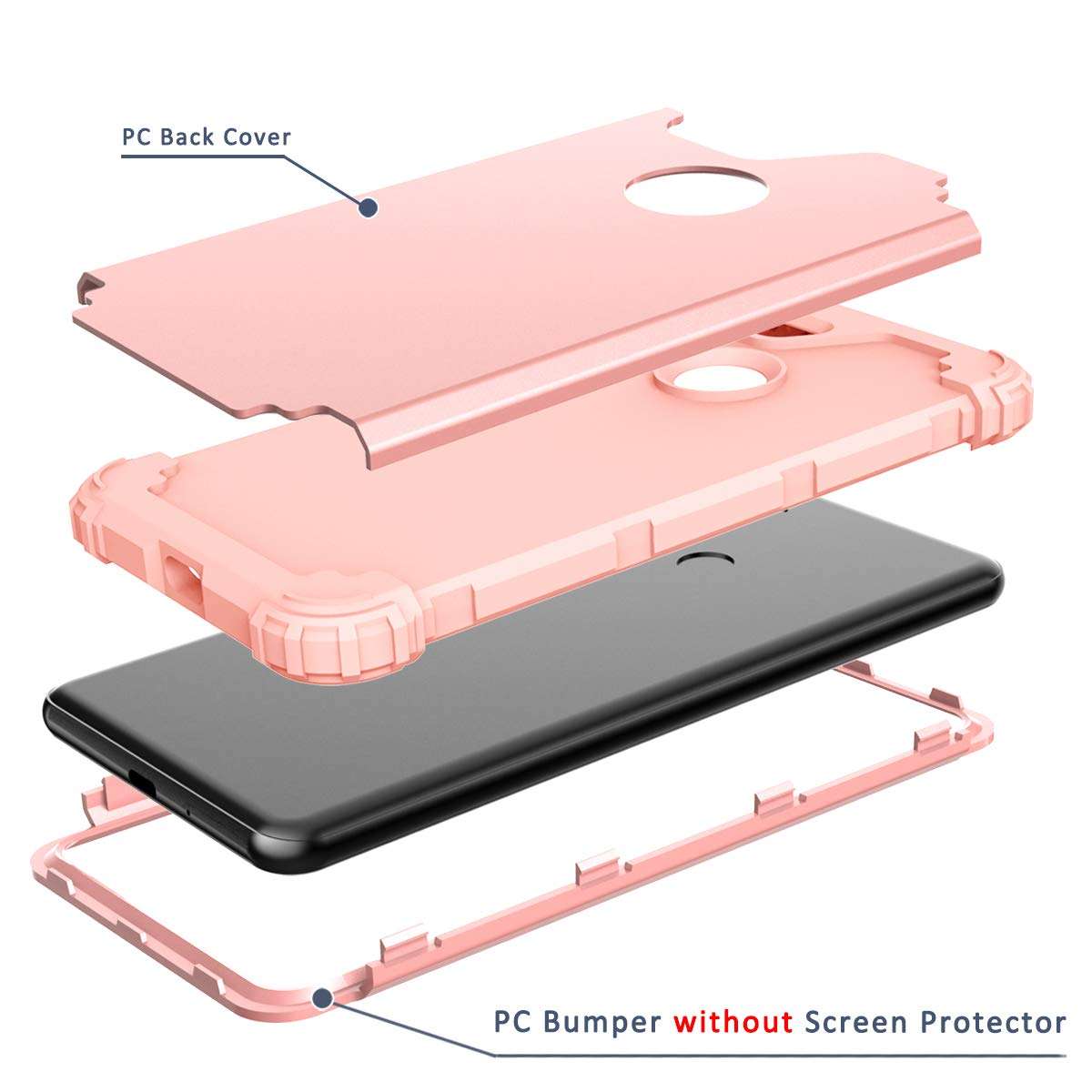 Casetego Compatible with Google Pixel 3 XL Case,Three Layer Heavy Duty Hybrid Sturdy Shockproof Protective Cover Case for Google Pixel 3 XL,Rose Gold 2