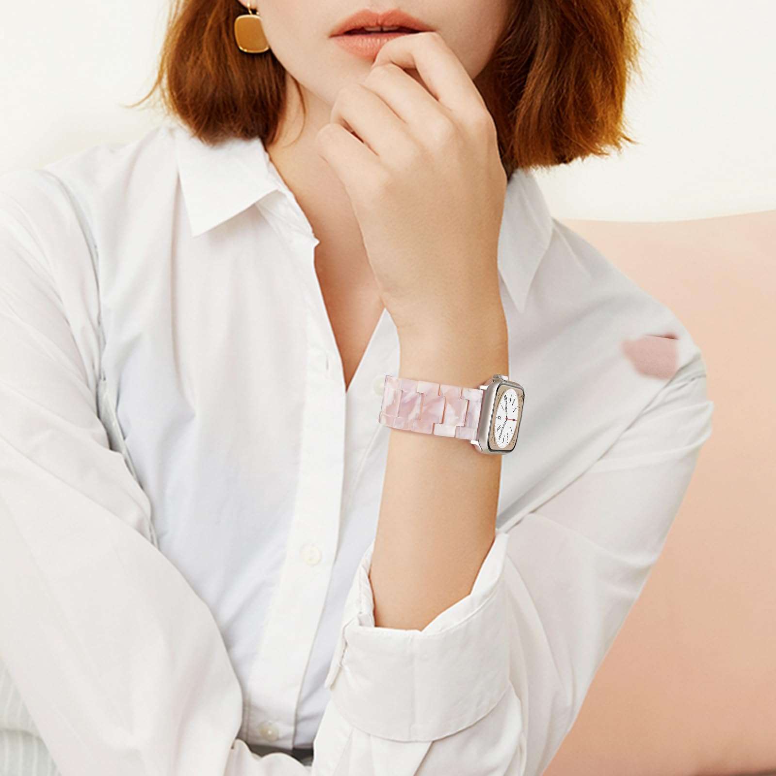 V-MORO Strap Compatible with Apple Watch Bands 45mm/44mm Series 7/6 Women,Lightweight Clear Flower Resin Band Replacement for iWatch Series SE/5/4/3/2/1 42mm/44mm/45mm with Stainless Steel Buckle 3