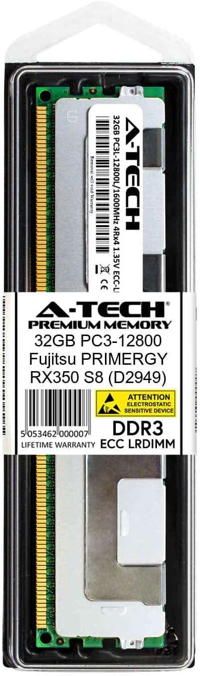 A-Tech 32GB Module for Fujitsu PRIMERGY RX350 S8 (D2949) DDR3 ECC Load Reduced LR DIMM PC3-12800 1600Mhz 4rx4 1.35v Server Memory Ram 2