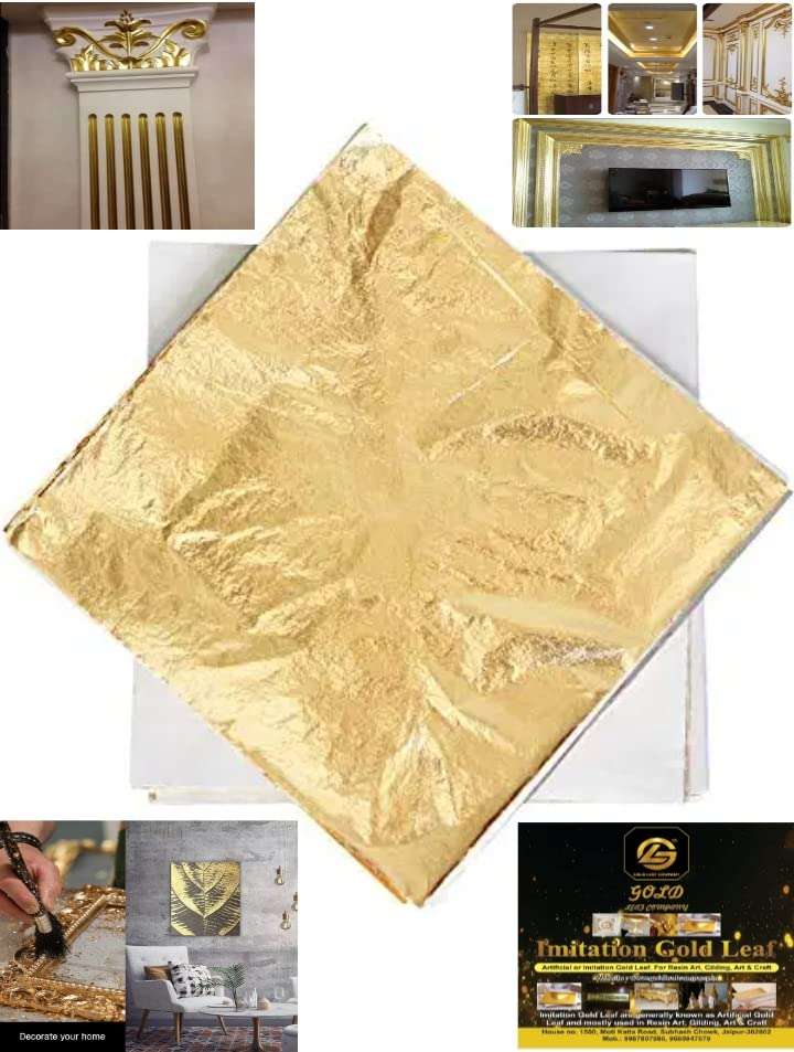 Gold Leaf Sheets, Gold Sheets, 8 by 8.cm Gilding Foil for Gilding, Resin Art, Decoration Crafting,DIY, Paintings, Arts Crafts, Nail Deco,Furniture, Size 3.14 * 3.35 (25, Gold)