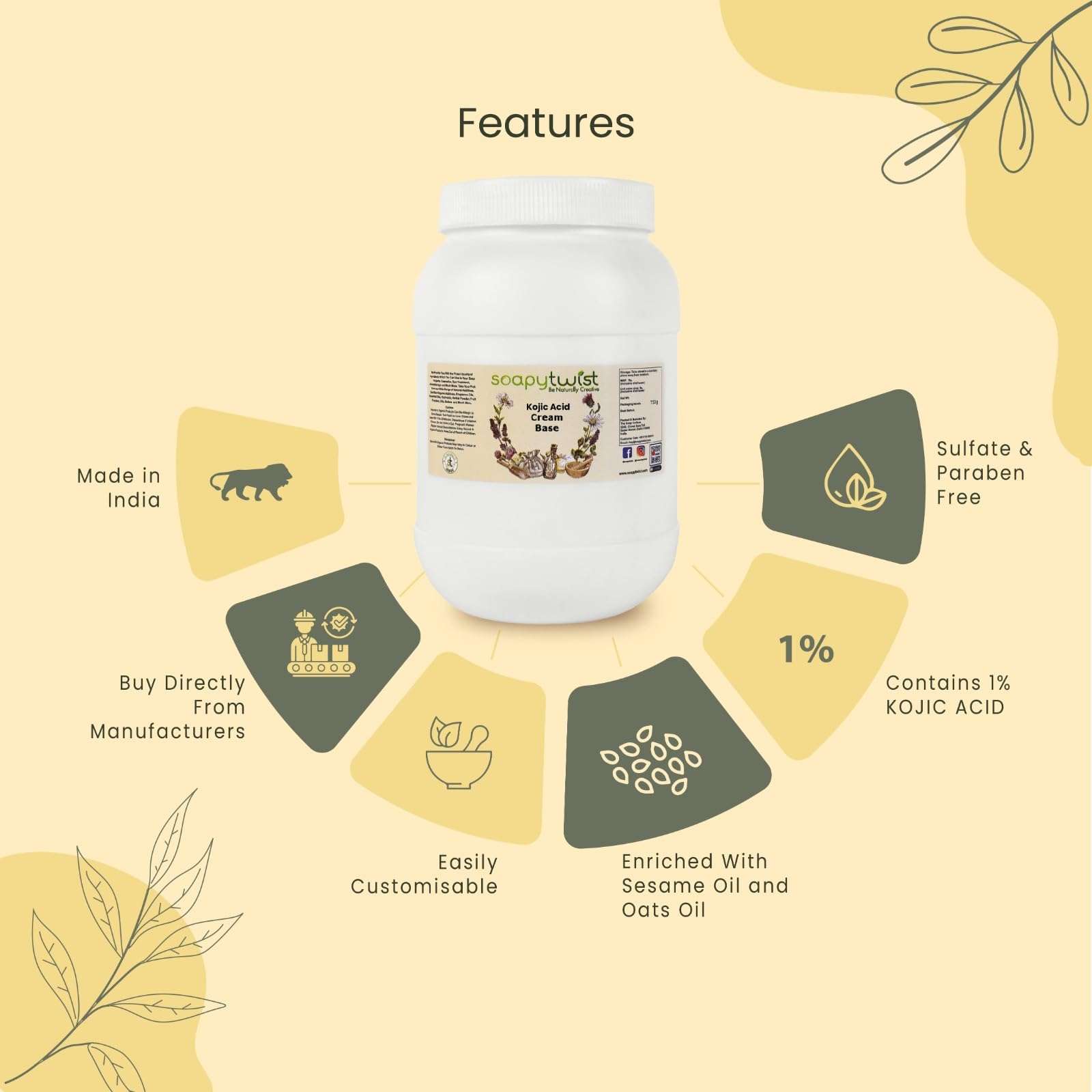 Soapy Twist Kojic Acid Cream base (300 grams) | Do-it-yourself Cream base | Paraben Free | Enriched with Oats Oil and Sesame Oil 4