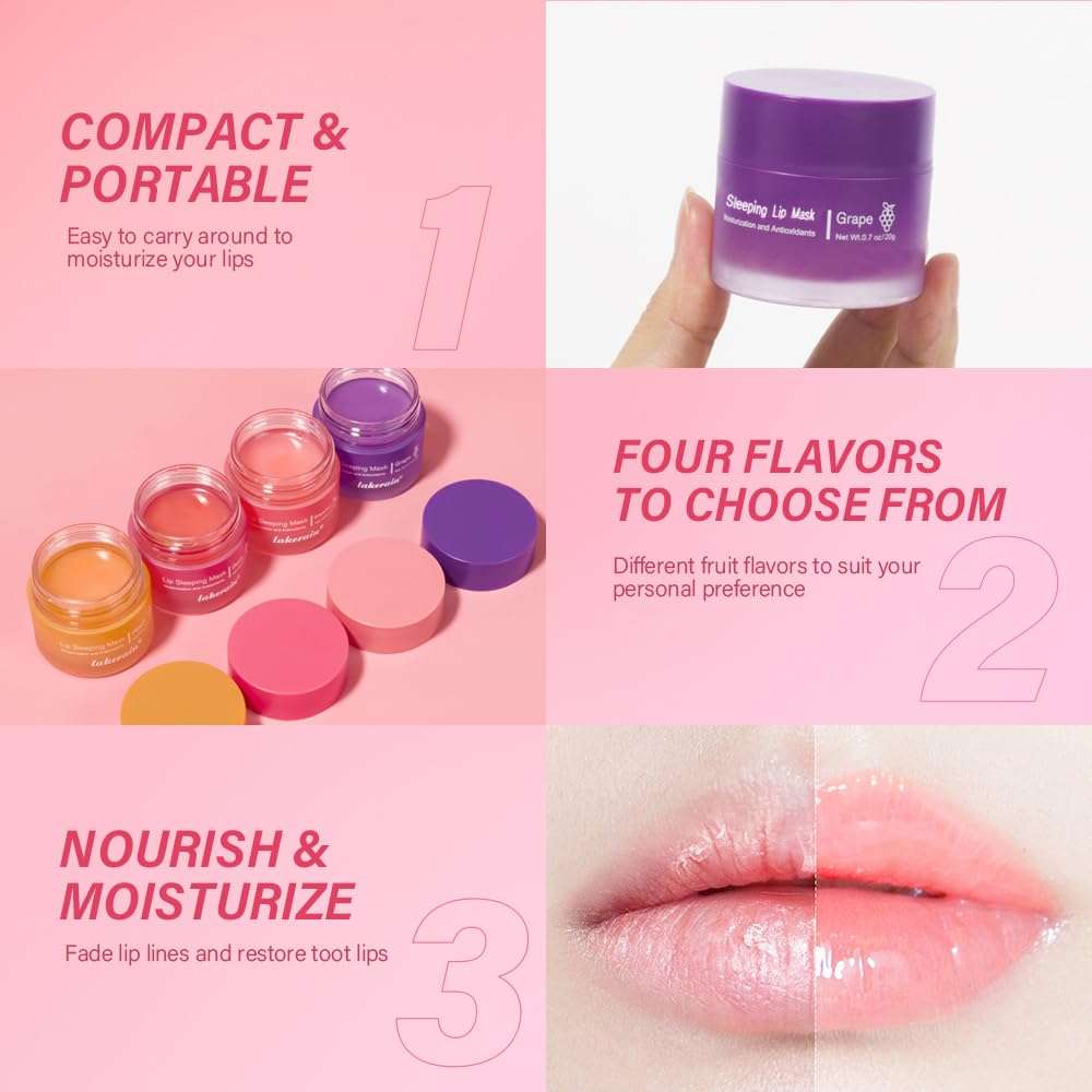Sleeping lip mask, Nourish & Hydrate Lip Mask, Lip Balm, Lip Oil, Lip Skin Care, Hydrating, Moisturizing Lip Lines Night Sleep Anti-chapped Lip Cream (Grape) 3