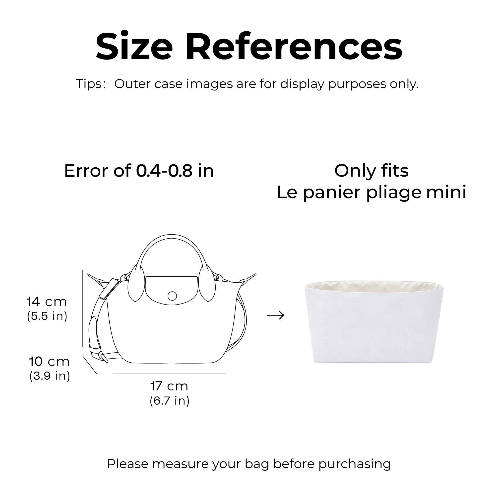 FANJI Project Tote Bag Organizer Insert for Long Champ Le panier pliage mini handbag, Custom Fit Inside Premium Craie Lightweight WaterResistant Purse Insert 3