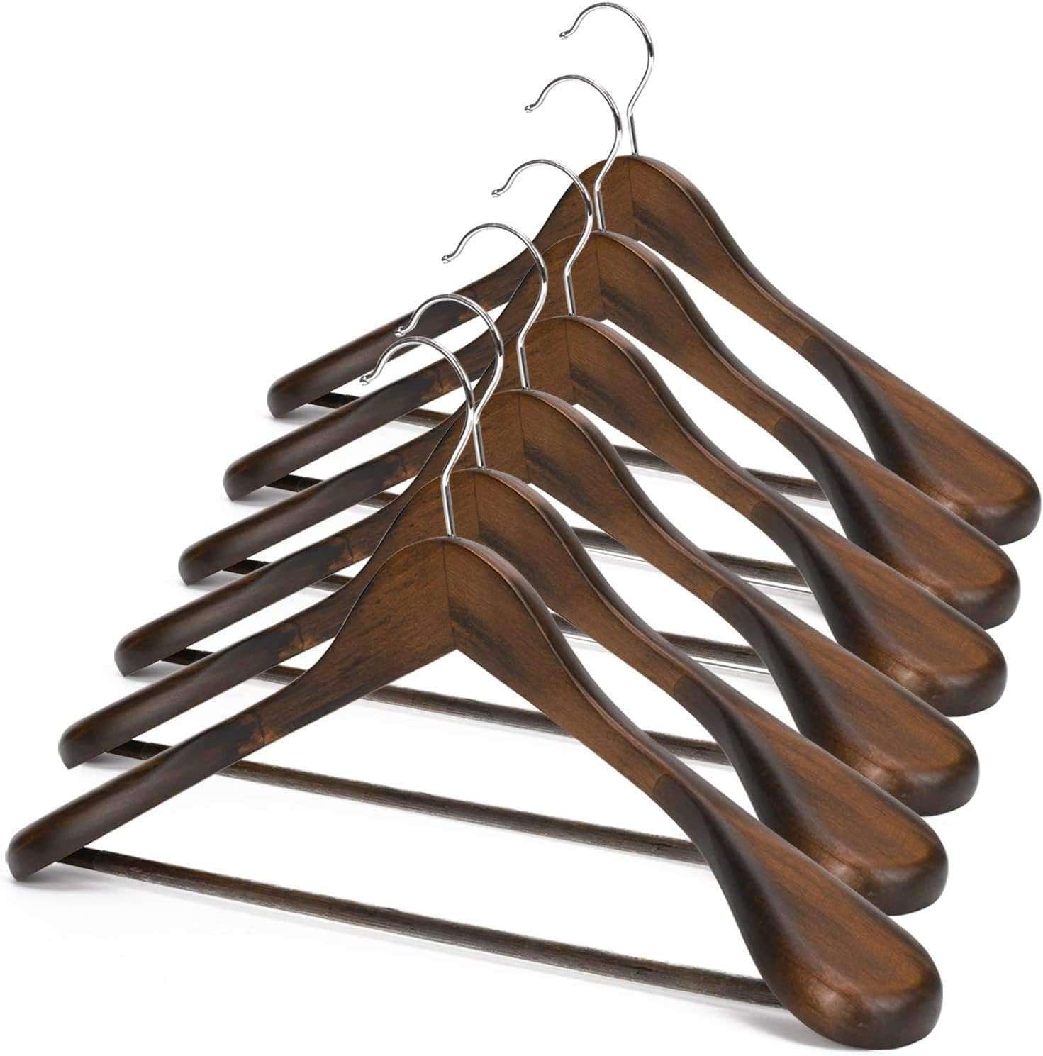 SHOPIVAAN - Extra Wide Shoulder Wooden Coat Hangers | Heavy-Duty Wooden Hangers for Clothes | Non-Slip Suit Hanger with 360° Swivel Hook | Solid Wood Hanger for Coats & Jackets (2, Walnut)