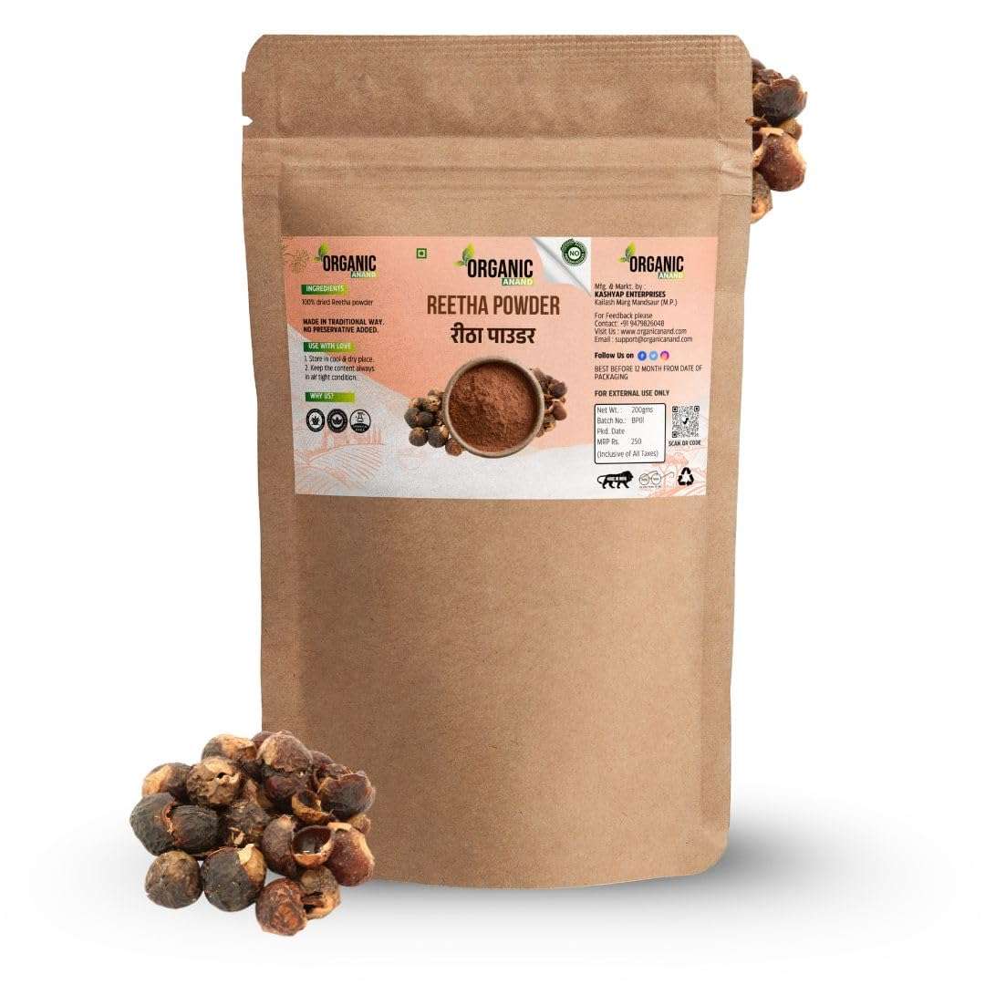 Organic Anand Soapnut / Aritha / Reetha Powder 200 Grams For Hair Care | Natural | No Added Preservatives and Additives | Sapindus Mukorossi Powder, Antuvala pudi / Kunkudukaya Podi 1