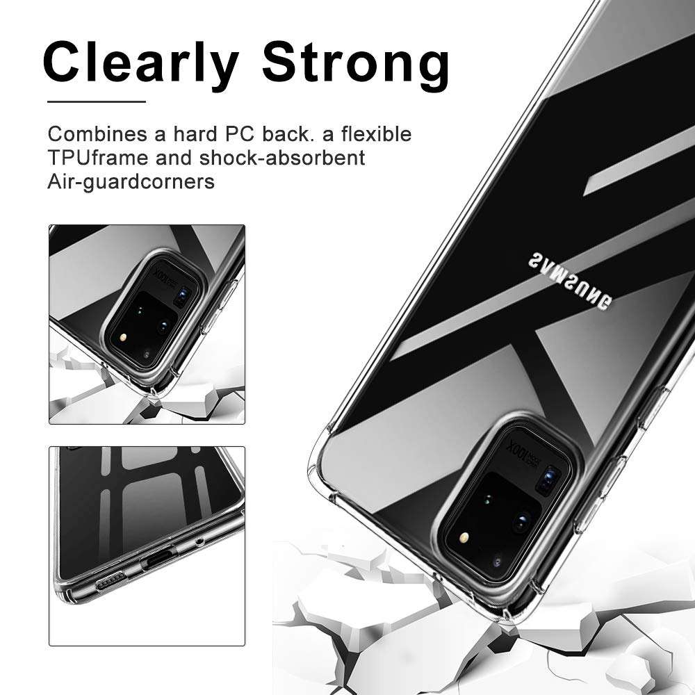 WRJ for Samsung Galaxy S20 Ultra Case,Hard PC Back Clear Crystal Cell Phone Case with TPU Bumper, Anti Slip Scratch Shockproof Resistant Protective Cover Case 6