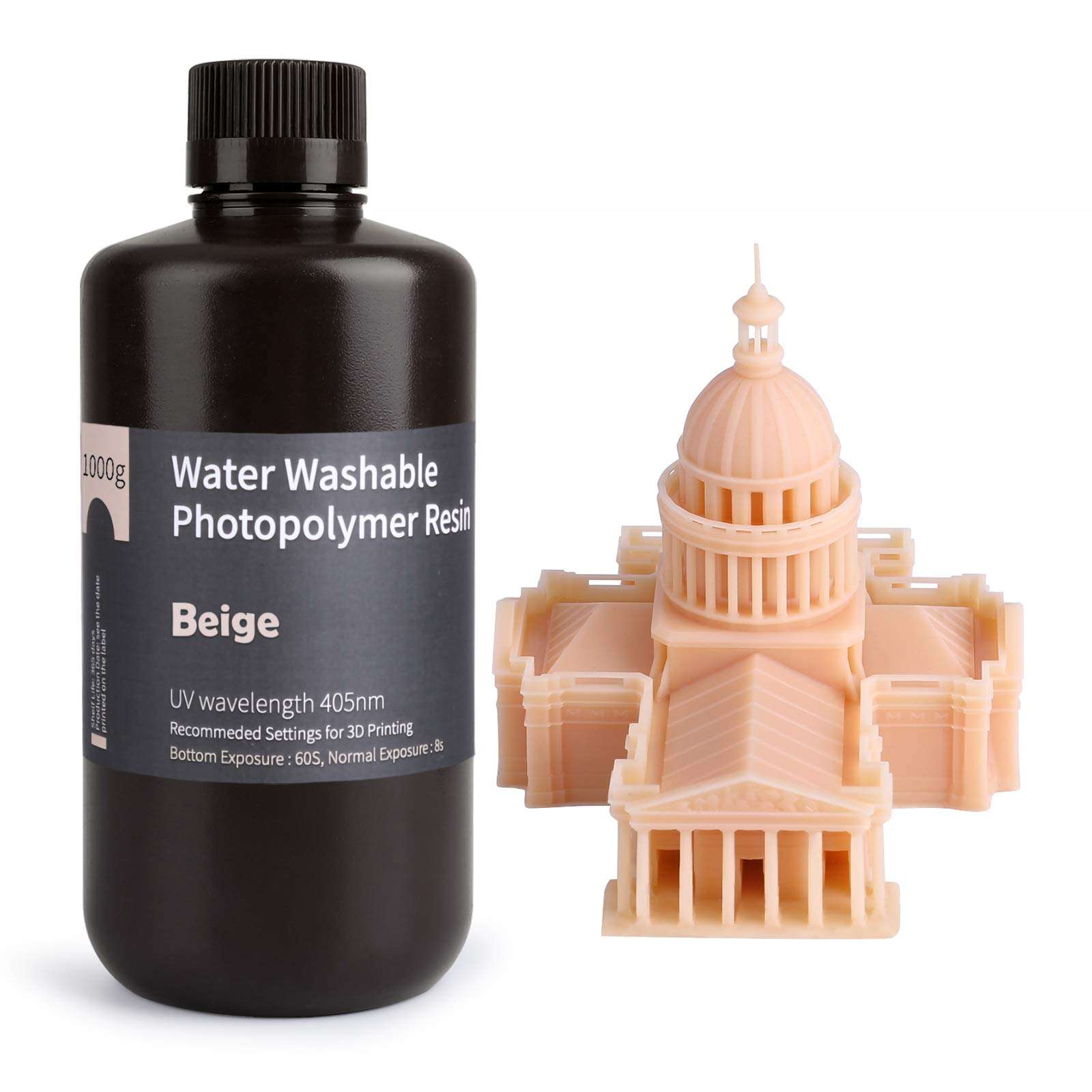 ELEGOO Water Washable 3D Printer Resin LCD UV-Curing Resin 405nm Standard Photopolymer Resin for LCD 3D Printing 1000Gram Beige