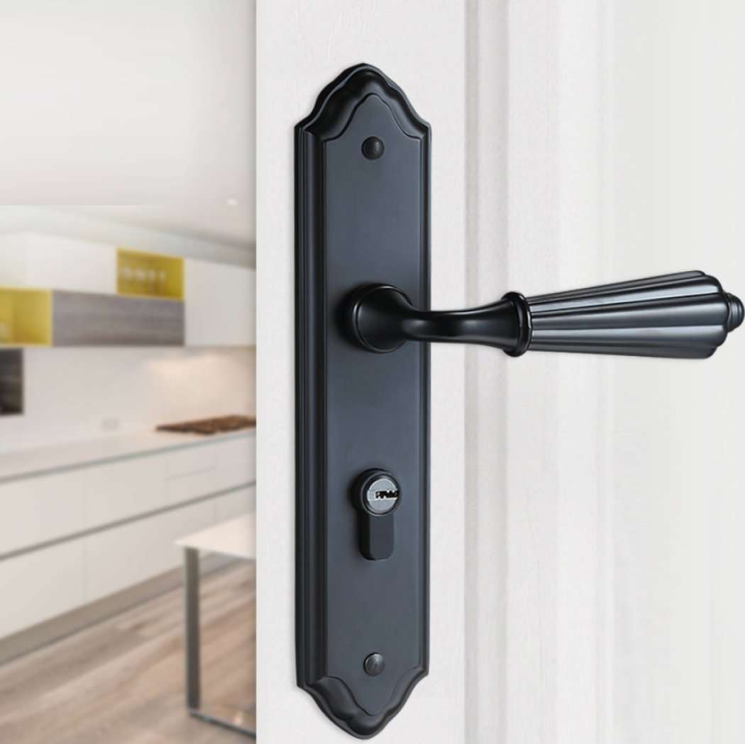 YFMMM Bedroom Durable Handle Latch Kit Indoor Swing Door Silent Mechanical Hardware Locks keyed deadbolt Lock Mechanism Hardware,Black 2