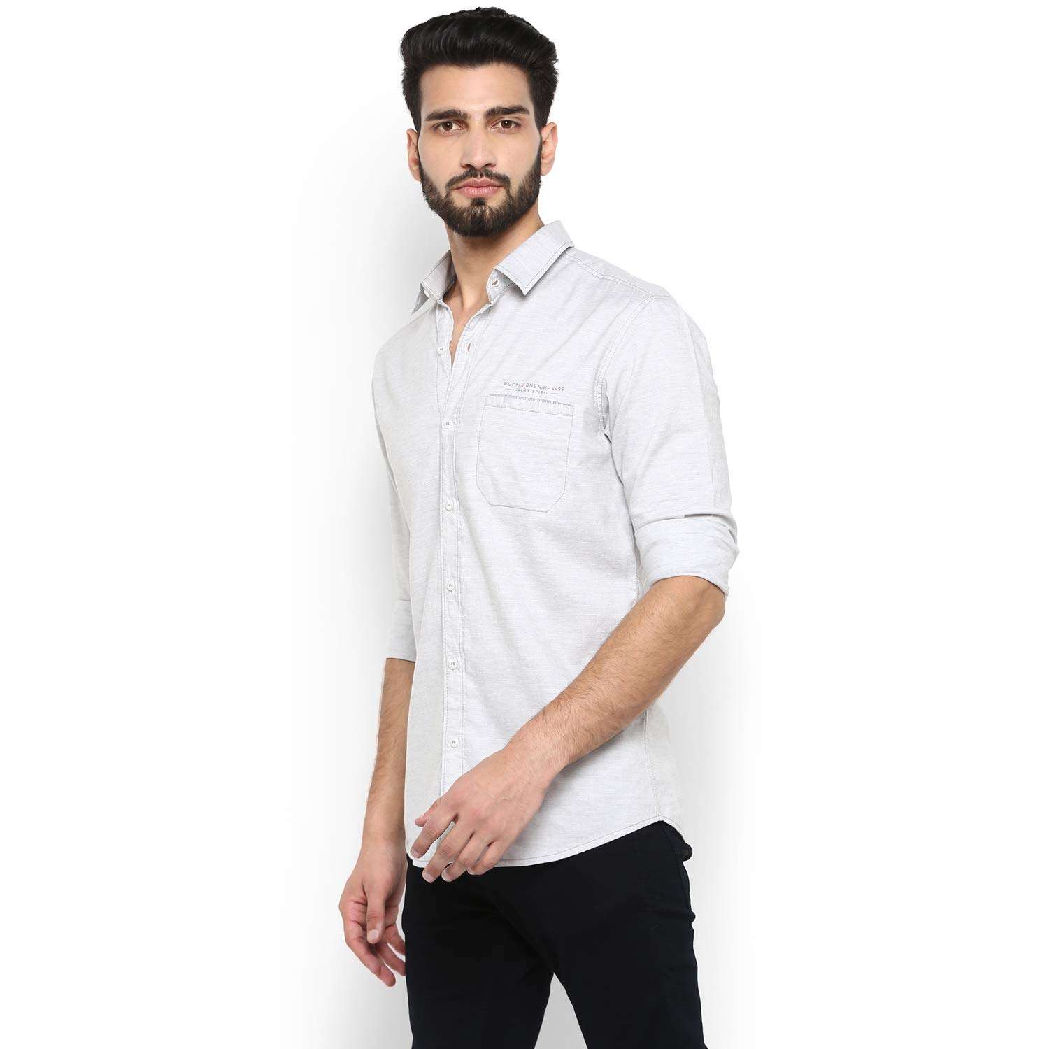 Mufti Men's Solid Casual Shirt (MFS-10250-I_78-Light Grey XXL) 4