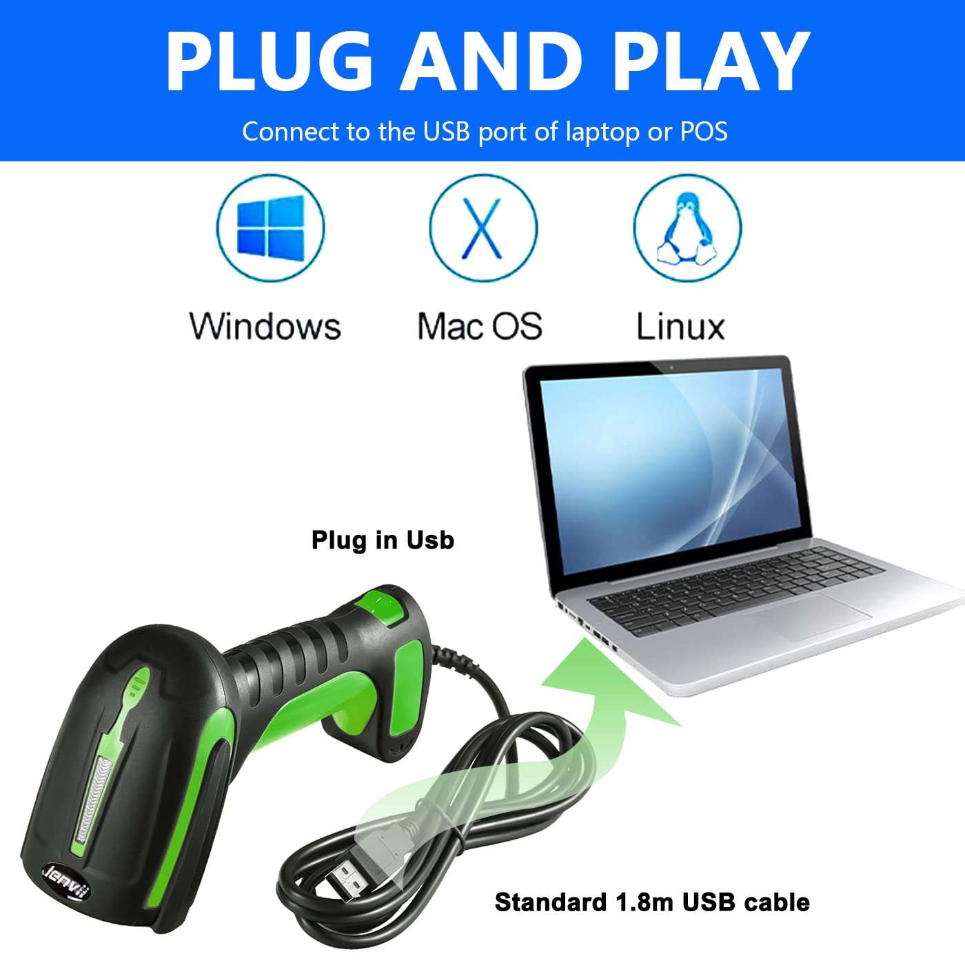 LENVII LD7001 Handheld 2D Industrial Grade Barcode Scanner IP65 Industrial Grade Wired QR Code Scanner 1D Barcode Reader USB Barcode Scanner for supermarkets, Convenience Stores, and Warehouses 3