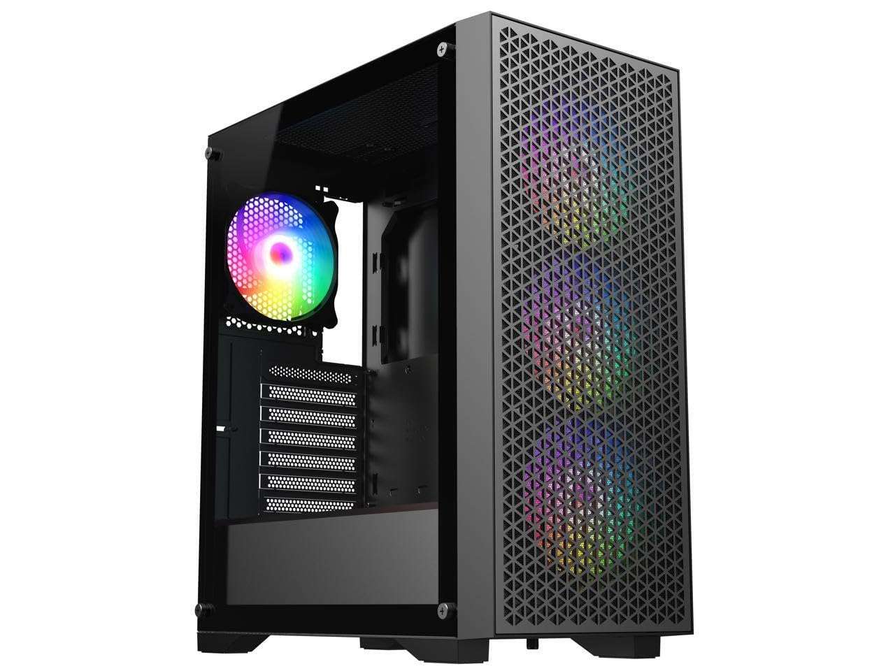 DIYPC DIY-F08-BK Black USB3.0 Tempered Glass ATX Gaming Computer Case w/ 4 x ARGB 120mm Fans (Pre-Installed) 3
