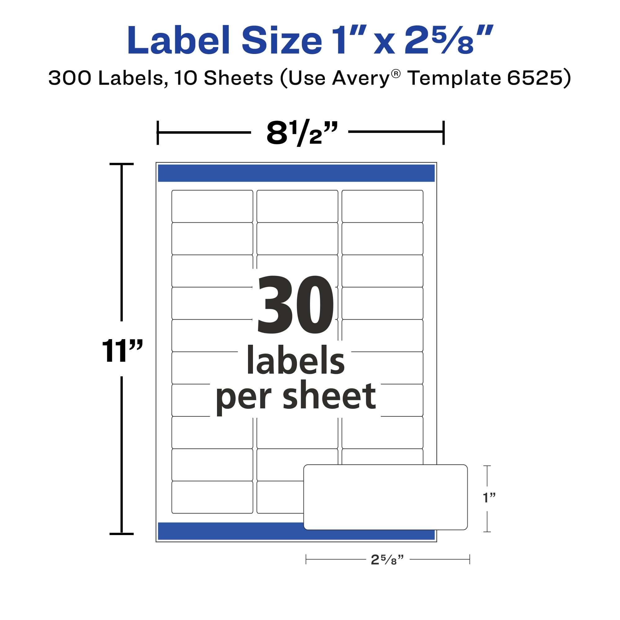 Avery Address Labels, Sure Feed and Easy Peel Technology, Glossy White Labels, 1" x 2-5/8", Permanent Adhesive, Laser/Inkjet, 300 Total (6525) 6