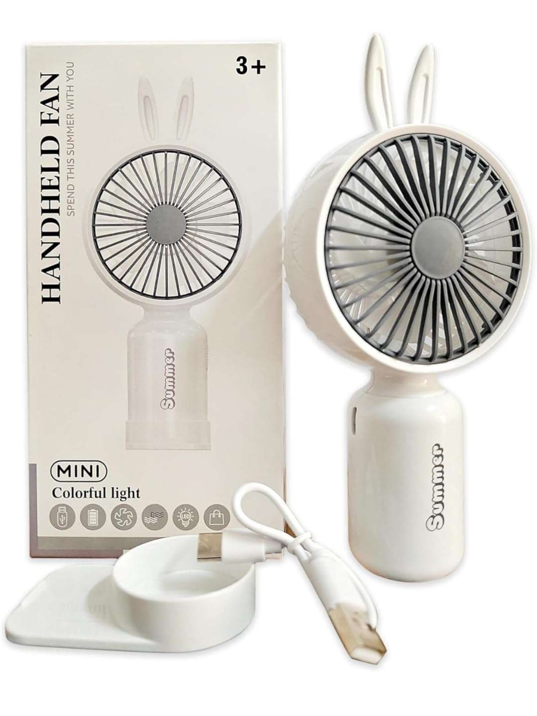 KUMISHRI Mini Hand Fan Rechargeable, Powerful Brushless Motor Handheld Fan, 3 Speed Large Blades, 1800mAh Battery, Personal Small Fan with Base for Women and Men multicolor Peck of 1 Pic 4