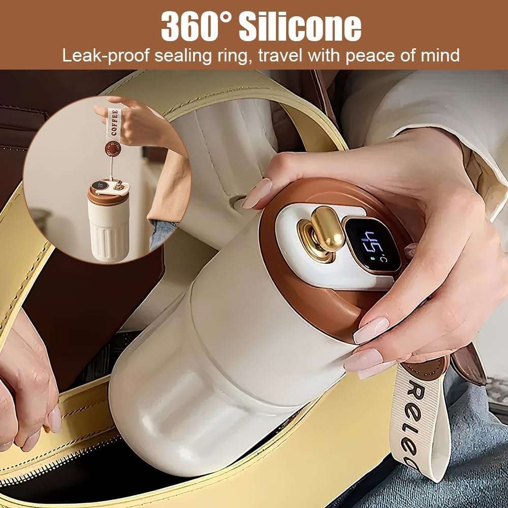 Roslen Coffee Travel Mug with Smart Temperature Display, Double Walled Stainless Steel Tumbler, Vacuum Insulated Coffee Mug Leakproof Lid, Double Walled Reusable Coffee Cup for Hot and Cold (Brown) 6