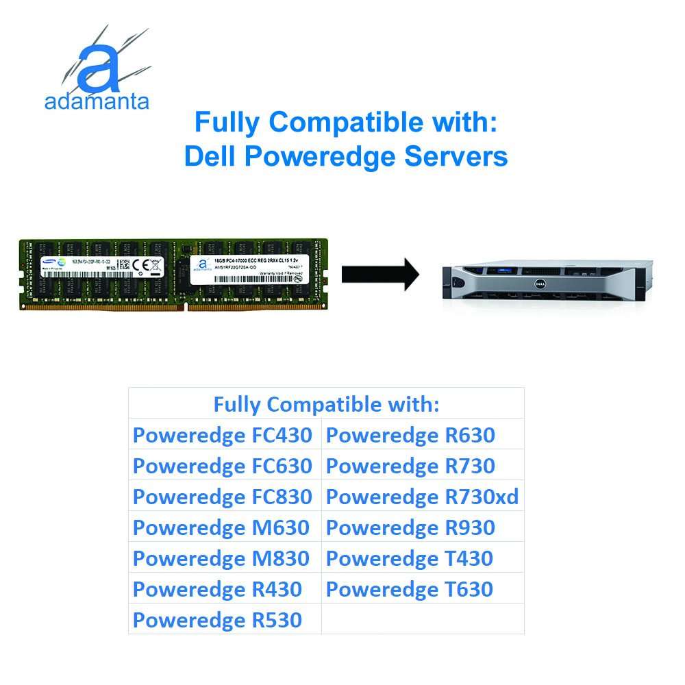 Adamanta 16GB (1x16GB) Server Memory Upgrade Compatible for Dell Poweredge, Dell Precision & HP Proliant Servers DDR4 2133MHz PC4-17000 ECC Registered Chip 2Rx4 CL15 1.2V P/N: SNP1R8CRC/16G DRAM RAM 2