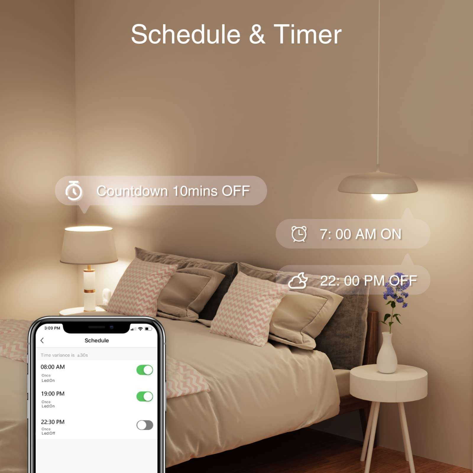 GHome Smart LB1 Smart Light Bulb, Smart Bulb Compatible with Alexa and Google Home, E26 A19 Dimmable 2700K LED WiFi Light Bulbs, 800 Lumens Warm White Bulbs, No hub Required, Only 2.4GHz, 4 Packs 6