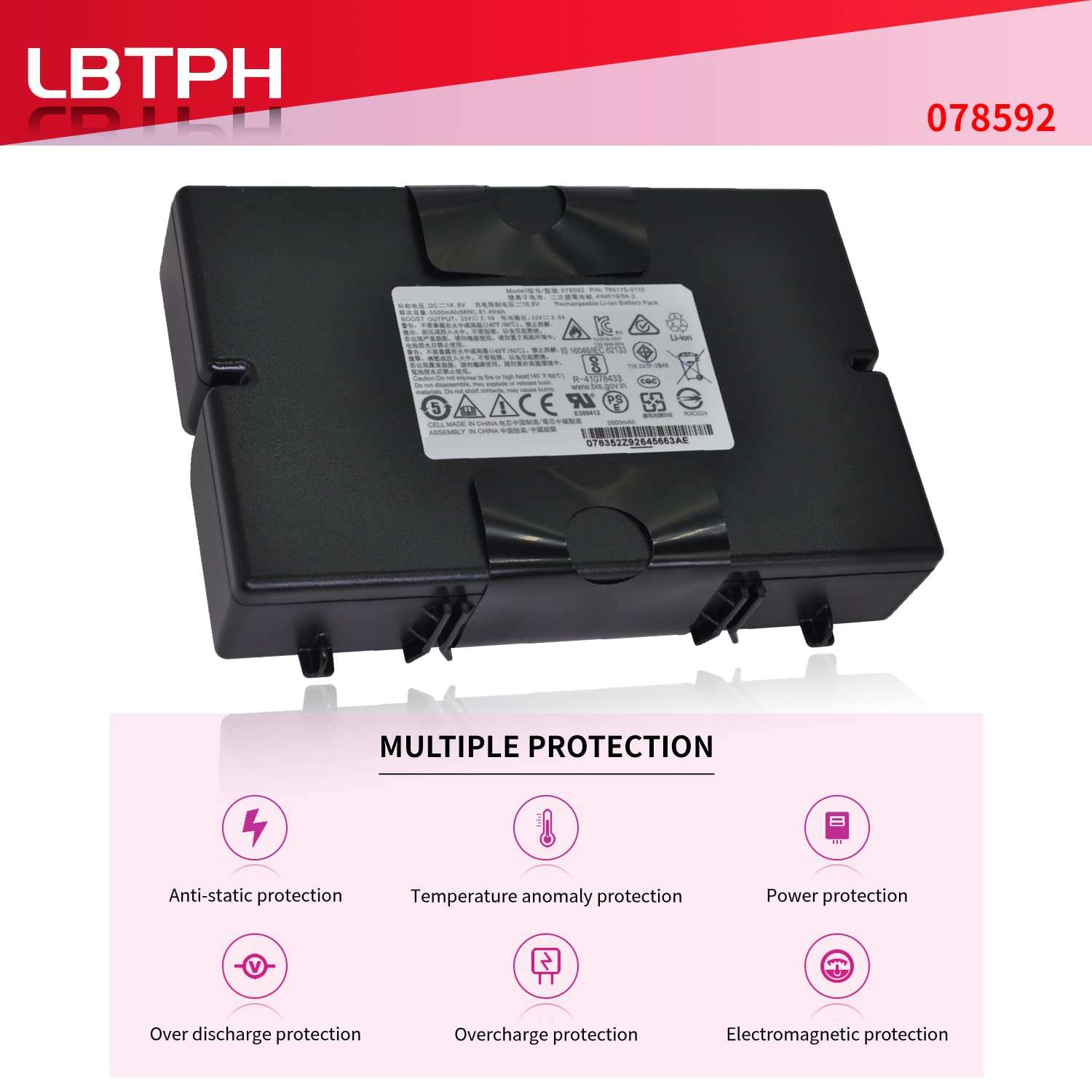 LBTPH 078592 789175 4INR19/66-2 Battery Replacement for Bose S1 Pro Multi-Position Pa Speaker 789175-0110 14.8V 5500mAh 81.40Wh 5