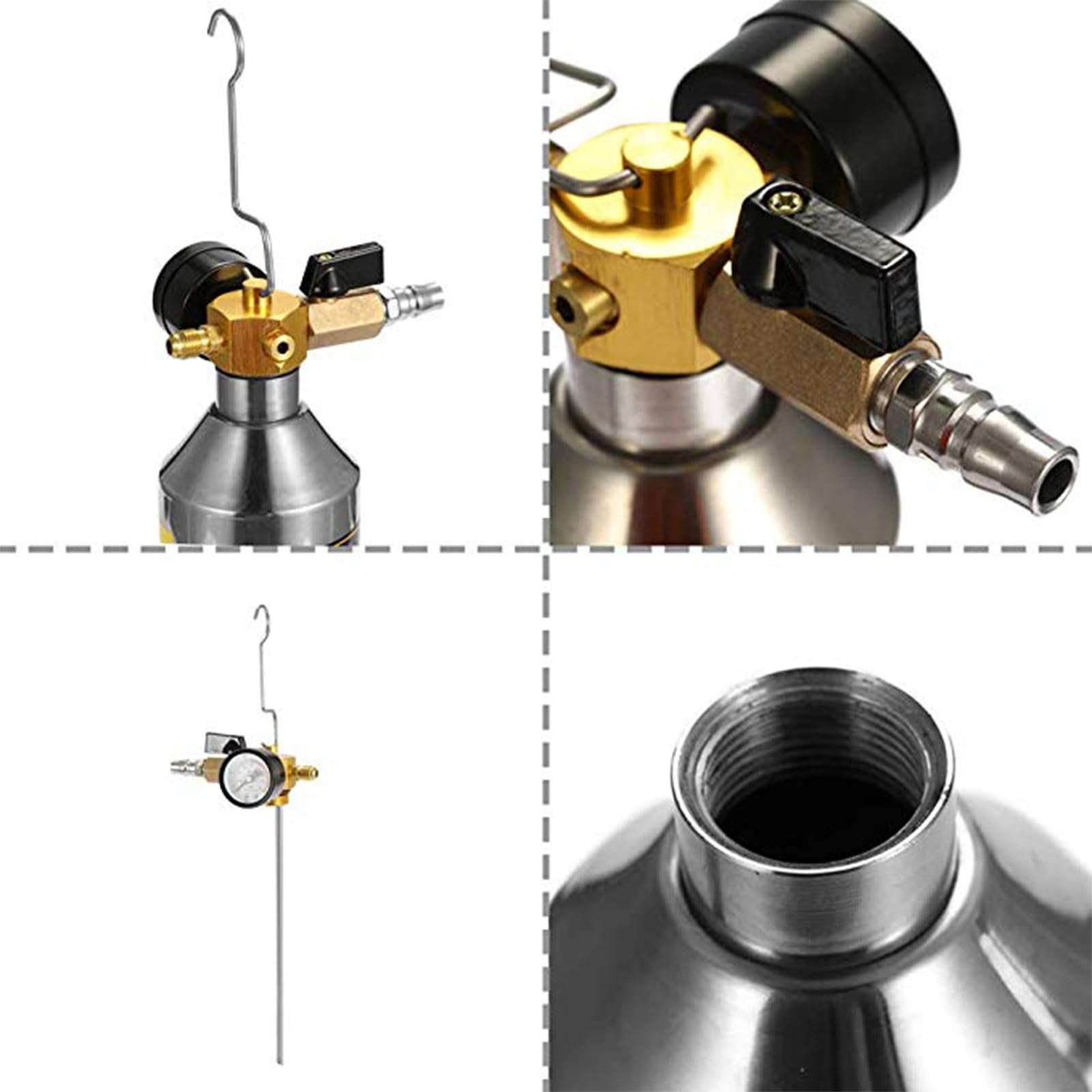 QPKING AC Flush Kit Car Air Conditioner System Pipe Cleaning Bottle Flush Canister Clean Tool for Auto HVAC Pipe Line Cleaning,R134A R12 R22 R404 R410A with 220 PSI Gauge, Air Plug Fittings & Hose 6