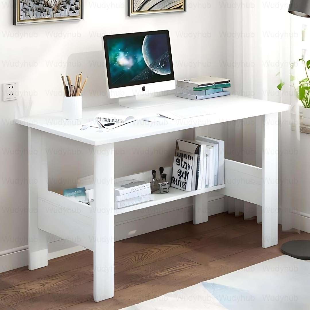 Wudyhub Computer Home/Office Desk | Writing Study | Laptop Table | Modern Simple Desk | Small Desks for Small Spaces | Sturdy Desk for Home, Office, Bedroom, Living Room (ST-09-White) 1