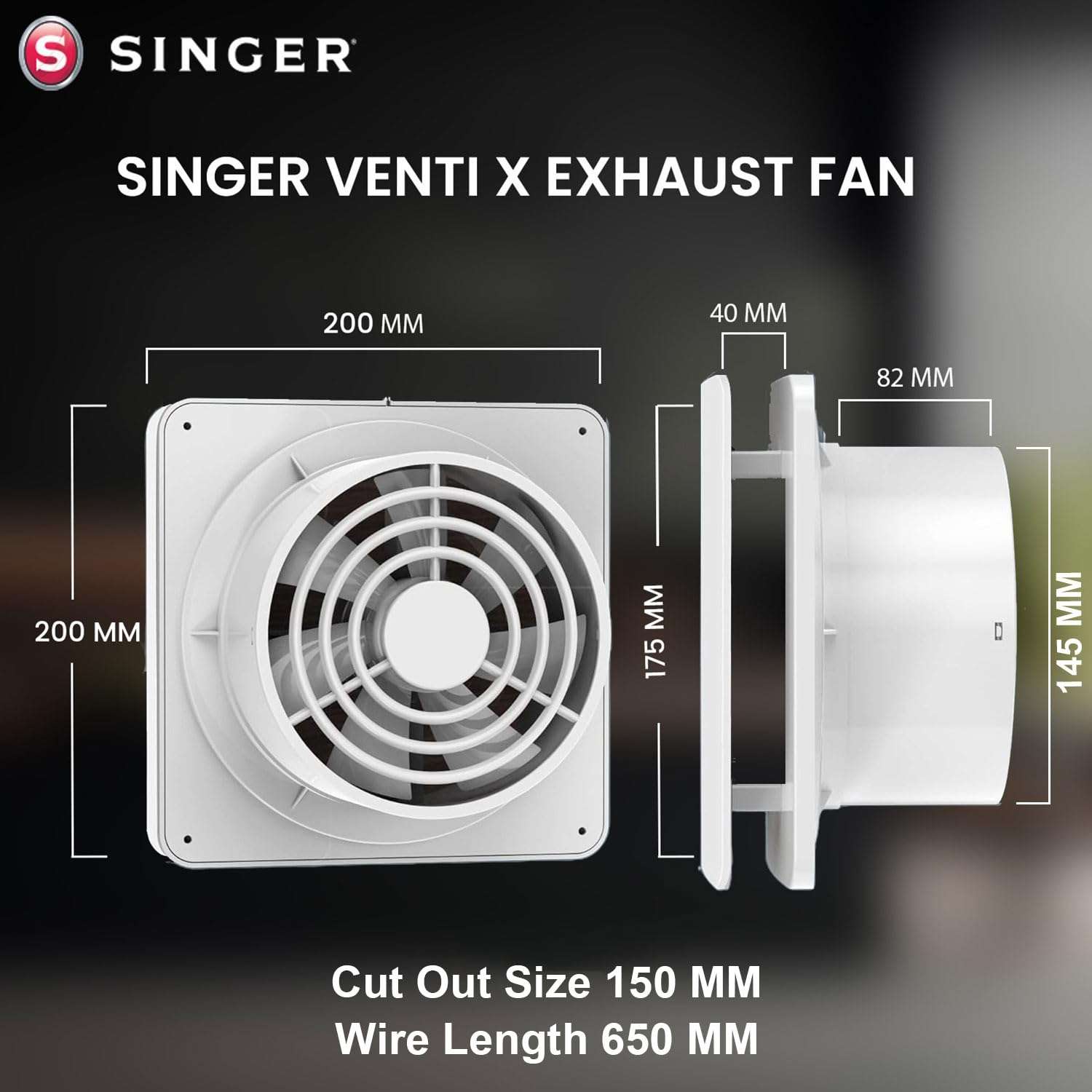 SINGER Venti X 150mm Energy Efficient Exhaust fan for Kitchen, Bathroom | Noiseless ventilation, Sleek Design Easy to Clean | High Speed, Powerful Motor, 100% Copper, 3 Yrs Warranty【White】 3
