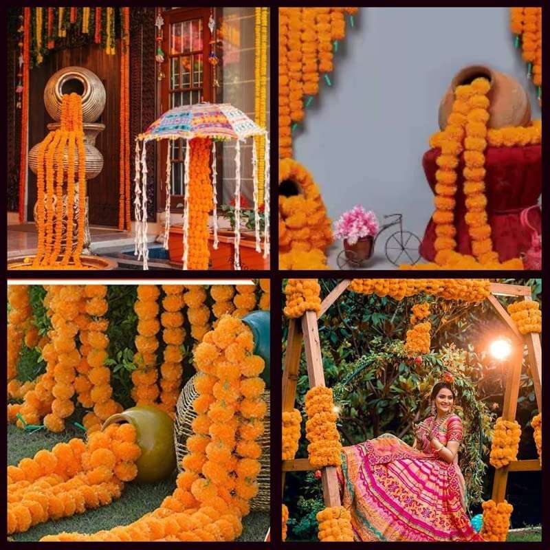 meryCraft Artificial Marigold (genda phool) Flowers Mala for Home Decoration,Wedding Festival,Diwali Festival,Tample Decoration(4.6 Feet/Set of 4) 6