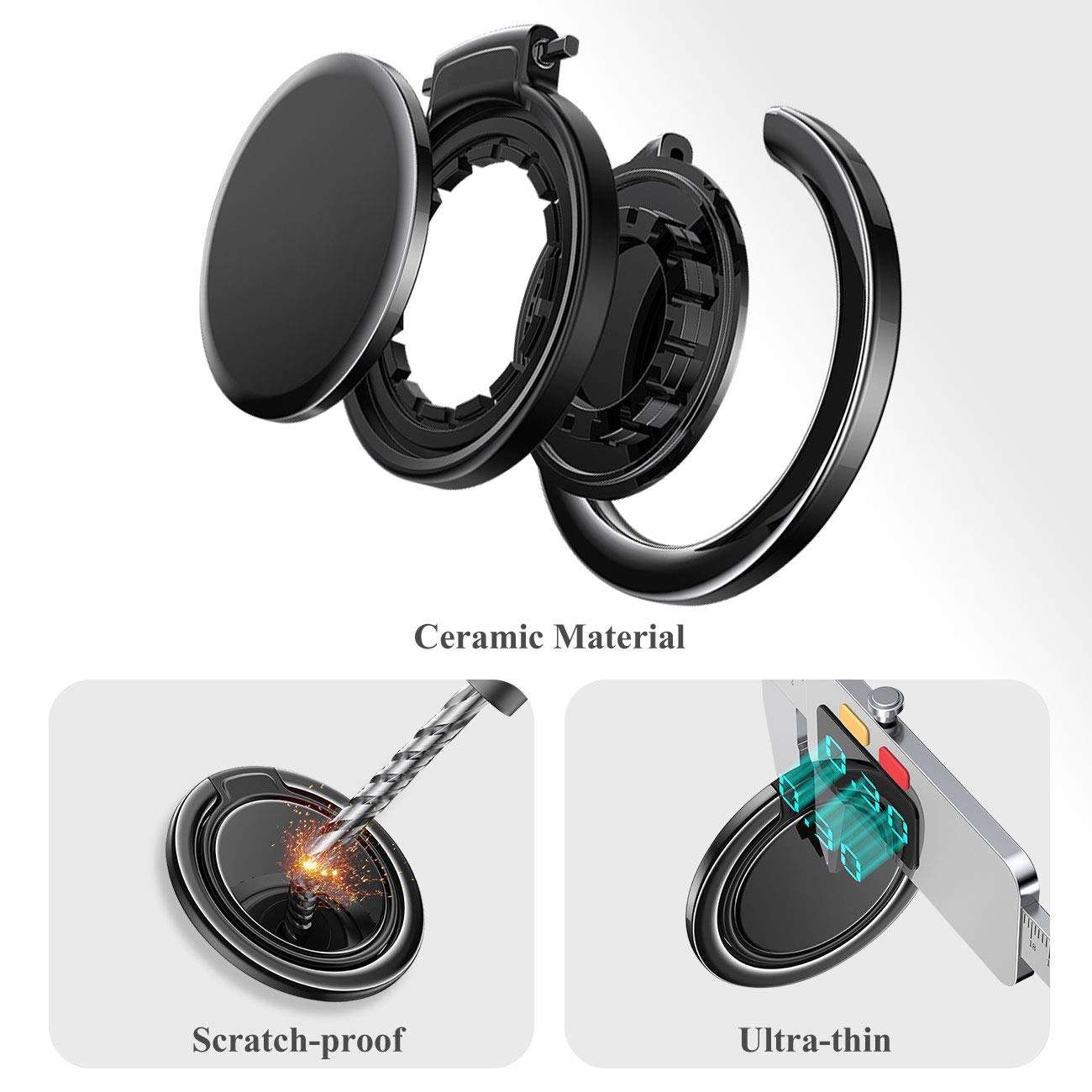 eSamcore Thin Crystal Clear Phone Case + Ceramic Wireless Charging Compatible Phone Ring Holder Cell Phone Grip S20 5G 6.2” Protective 5