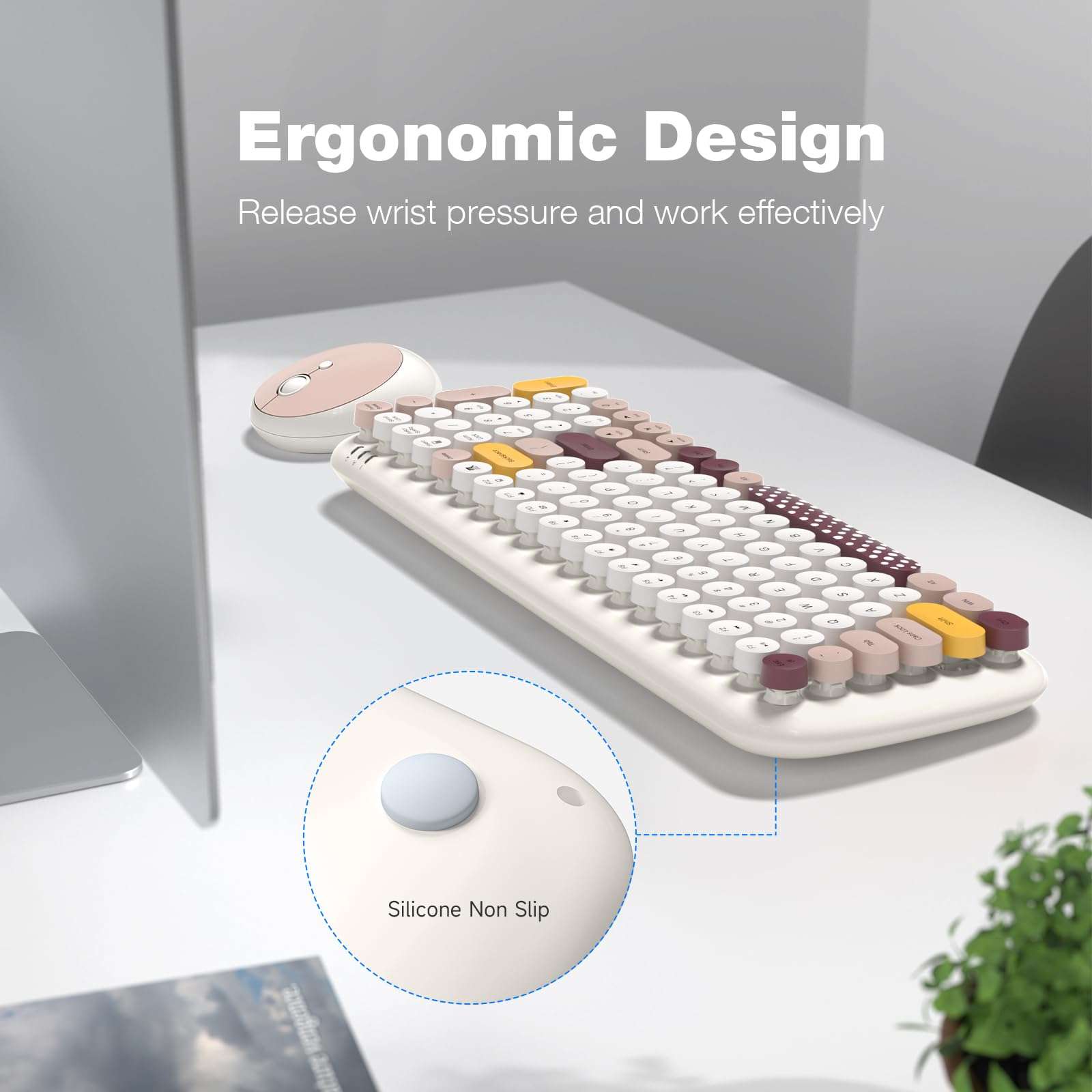 MOFII Wireless Keyboard and Mouse, Typewriter Full Size Keyboard with Number Pad and 2 in 1 USB Connected Mouse for Mac, Windows 7/8/10, Laptop, Desktop, PC, Computer (Off-White) 4