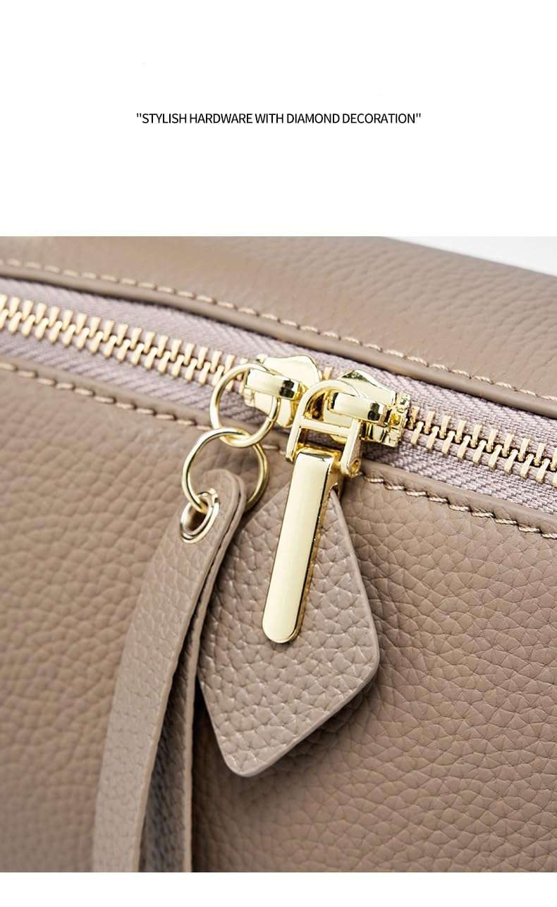 Small Leather Crossbody Handbag, Top Handle Purse with Shoulder Strap, Taupe 4