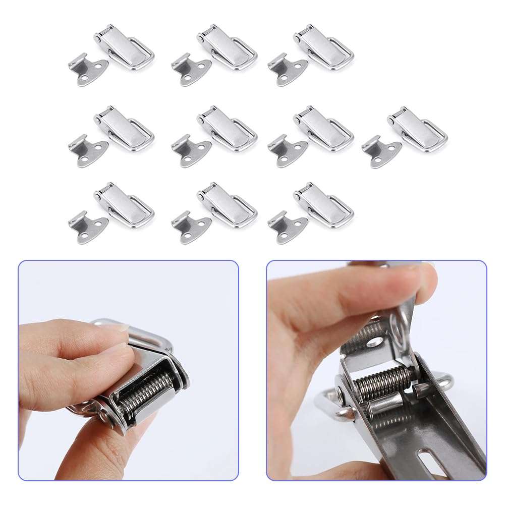 Msiud Latch, Silver Hasp Lock Fastener Kitchen Furniture Toggle Latches Catch Hardware Parts Spring Loaded Clamp Clip Pack Adjustable Clamps Holding Capacity Pull Lid Jig Privacy Hook Eye Gate Easy 5