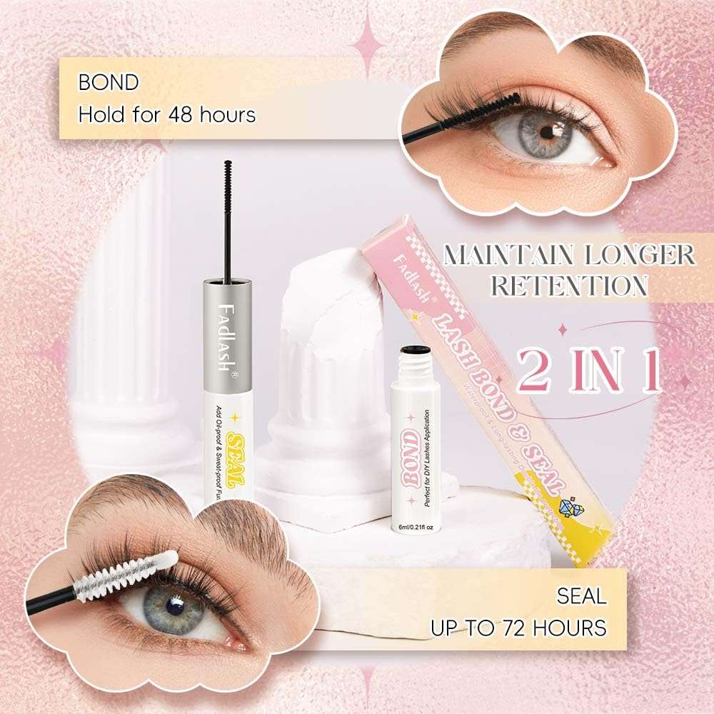 FADLASH Lash Bond and Seal 12ml Lash Cluster Glue for Eyelash Clusters Strong Hold Eyelash Glue Black Long Lasting at Home 3