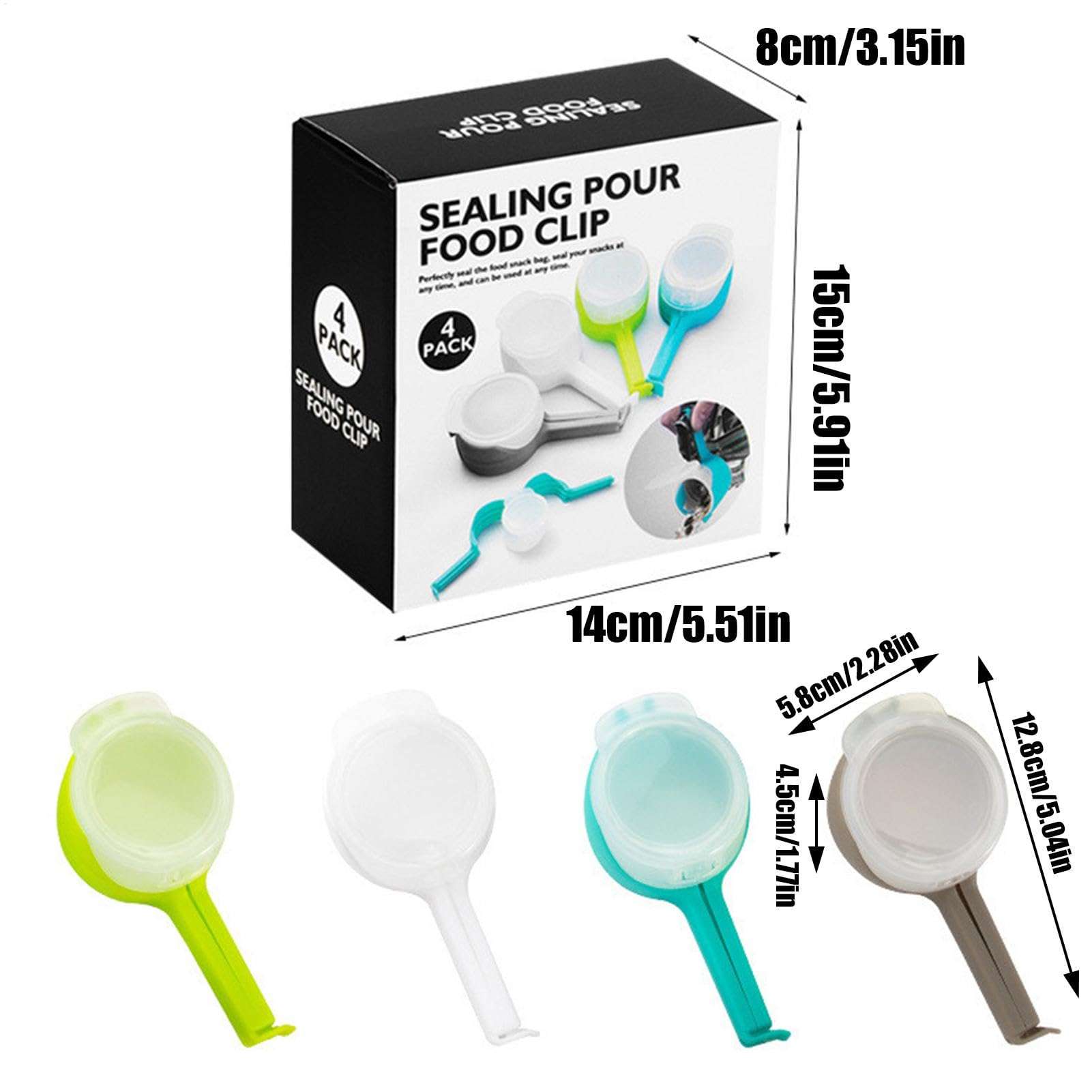 Bag Clips for Food Storage, 13CM Bag Clips with 6CM Pour Spout, Practical Food Bag Clips with Spout and Lid, Portable Healthy Food Clips Bag Sealing Clips, for Kitchen Gadgets 3