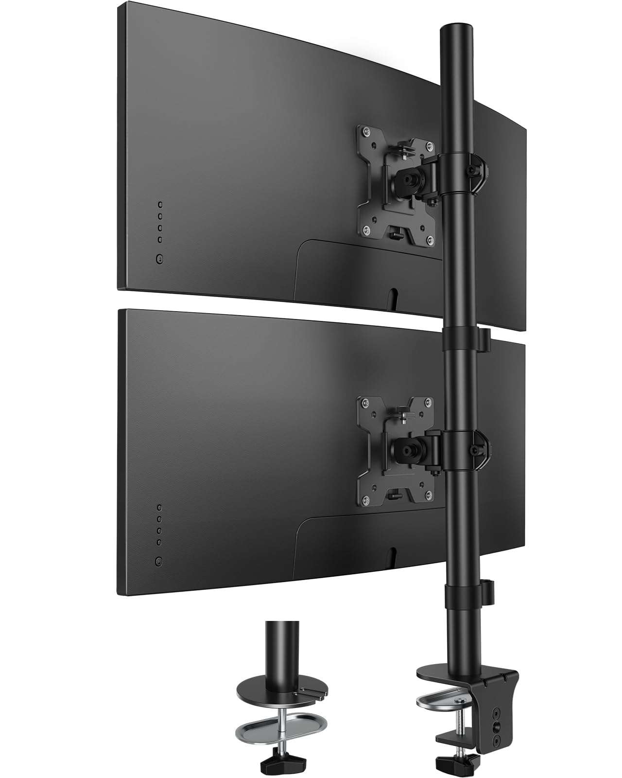 HUANUO Vertical Dual Monitor Mount, Stacked Monitor Stand for 2 Monitors with Height Adjustment Computer Monitor Arm Supports Two 17 to 32 Inch with C Clamp Each Desk Mount Hold up to 17.6lbs 1
