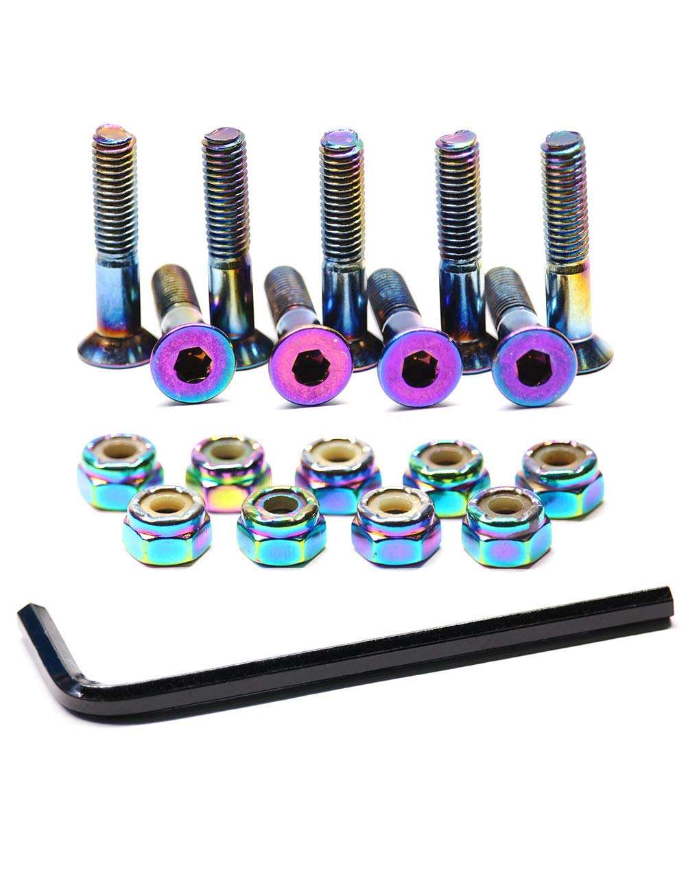 Skateboard Hardware 9PCS Bolts Set Deck Mounting Screws Nuts Hex Key Skate Parts Outfits Dazzling Color Fasteners Longboard Cruiser Best Mounting 1-1/4", 1", 7/8" (1.0) 1