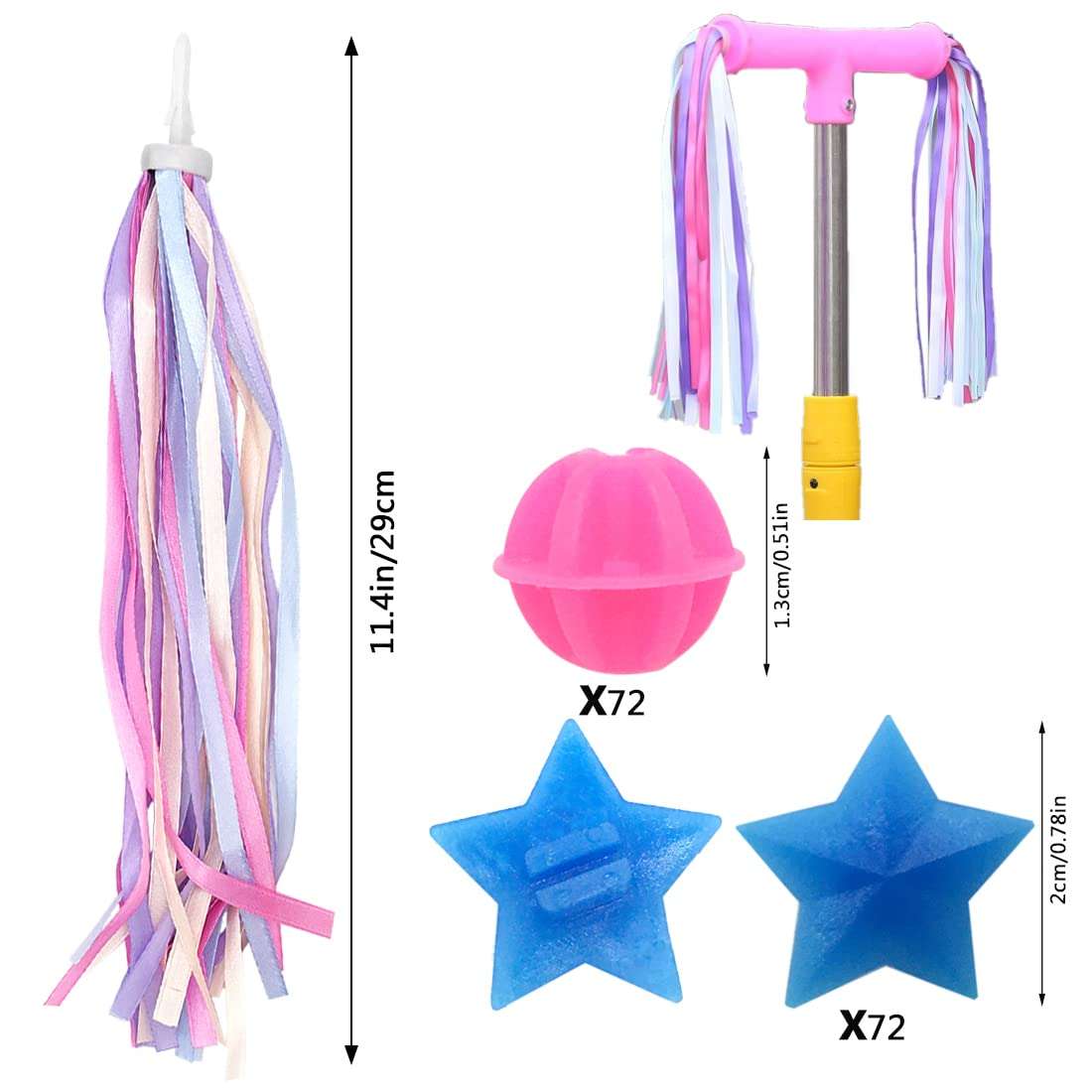 144 Pieces Bike Wheel Spokes Beads + 4 Pack Bike Handlebar Streamers, Bicycle Decoration Spoke Plastic Clip Round Decor Beads with 2 Pairs Colorful Bike Handgrip Streamers Tassel Ribbons for Girl Boy 3