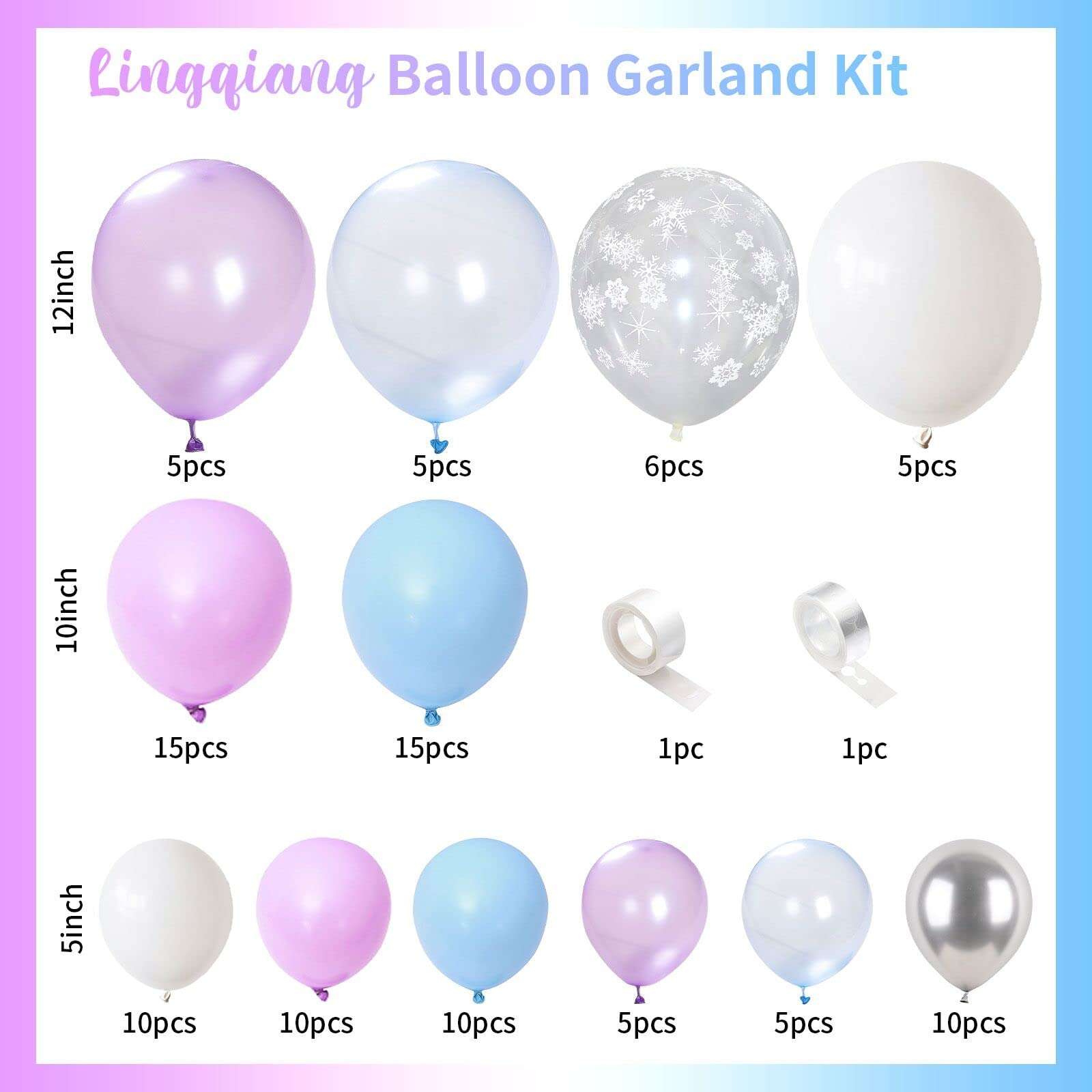 Frozen Balloon Garland Arch Kit, 103Pcs Pearl Purple Blue White Metallic Silver Snowflake Latex Balloons Garland for Christmas Winter Wonderland Theme Princess Birthday Baby Shower Party Decorations 3