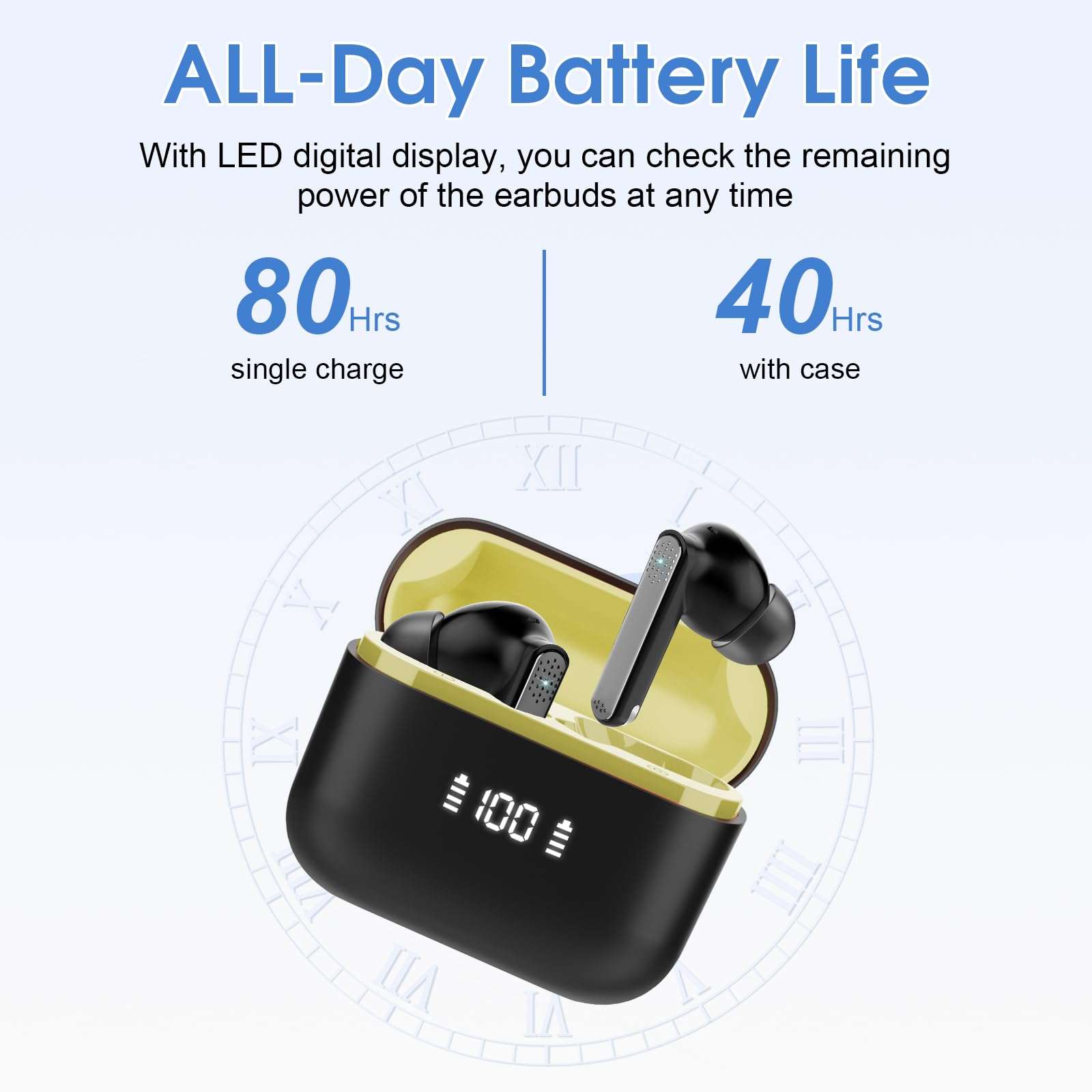 SKIUDCT Wireless Earbuds Bluetooth 5.3 Headphones 48H Playback Deep Bass Stereo Ear Buds with HD Mic LED Display in Ear Earphones IP7 Waterproof Earbuds for Laptop Pad Android/iOS Phones Yellow 6