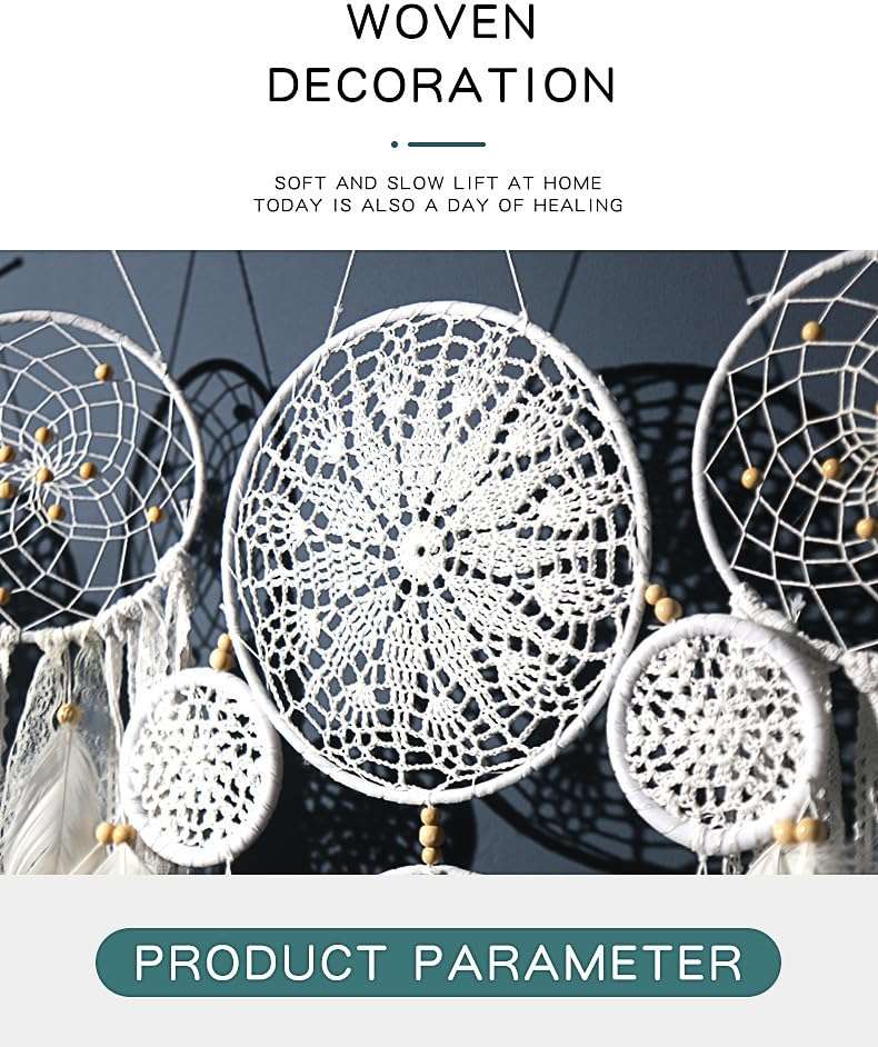 Set of 5 Boho, Hanging Large Boho Dream Catcher Macrame Wall Hanging Moon Dream Catcher Set Dream Catchers Wall Decor for Vintage Wedding Home Decorations (E) 3