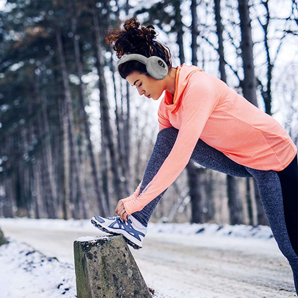 Acuvar Wireless Bluetooth 5.0 Rechargeable Over The Ear Headphone Earmuffs with Extra Soft and Warm Fabric, Microphone, Powerful Surround Stereo Bass and Passive Noise Cancelling (Grey) 5