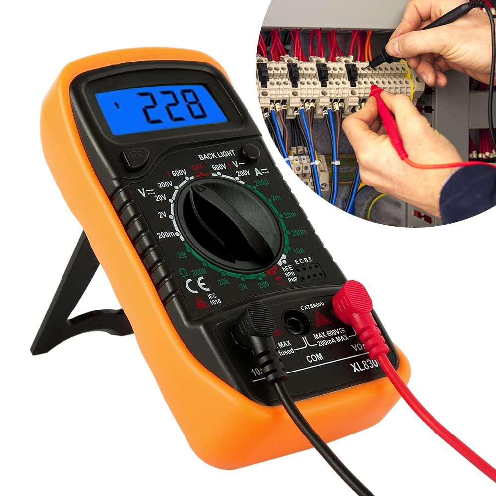 XL830L Pocket Digital Multimeter 2000 Counts Voltage Tester Home Measuring Tools Multi-Tester Test AC/DC Current, Resistance, Continuity, Frequency Backlight LCD Display with Battery 2