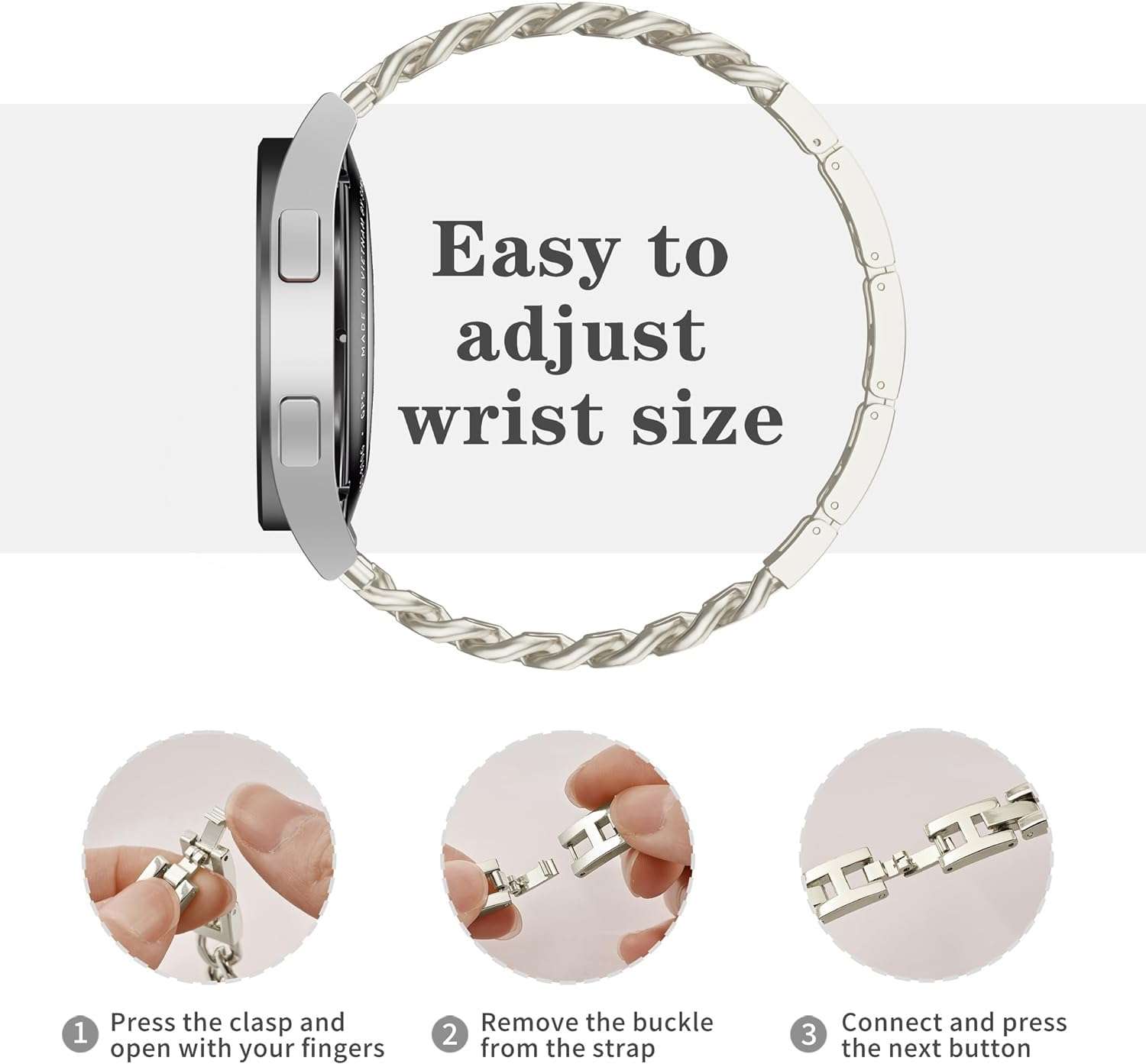 Laband Metal Watch Chain Compatible with Samsung Galaxy 7/FE/6/5/4 Watch Band 40mm/44mm for Women Men, Galaxy Active 2 Watch Band/5 Pro 45mm Stainless Steel Replacement Strap 20mm 5