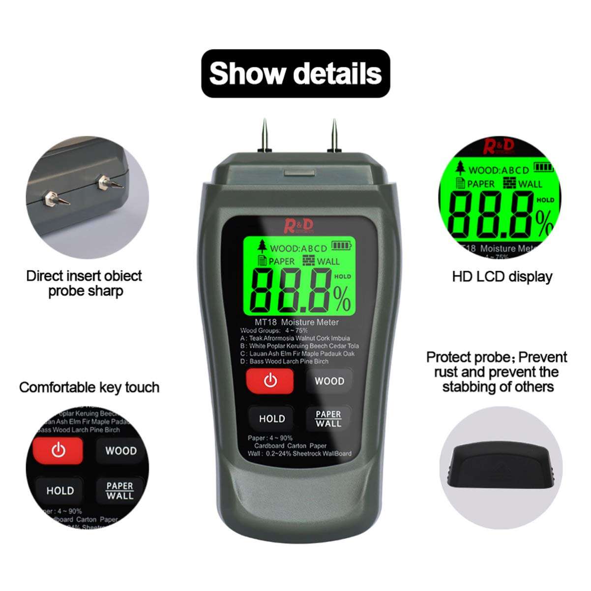 ULTECHNOVO household suite Building Material Meter mold toxicity test mold moisture meter plant bamboo firewood moisture meter Bamboo mold test kit for home indoor hygrometer 3