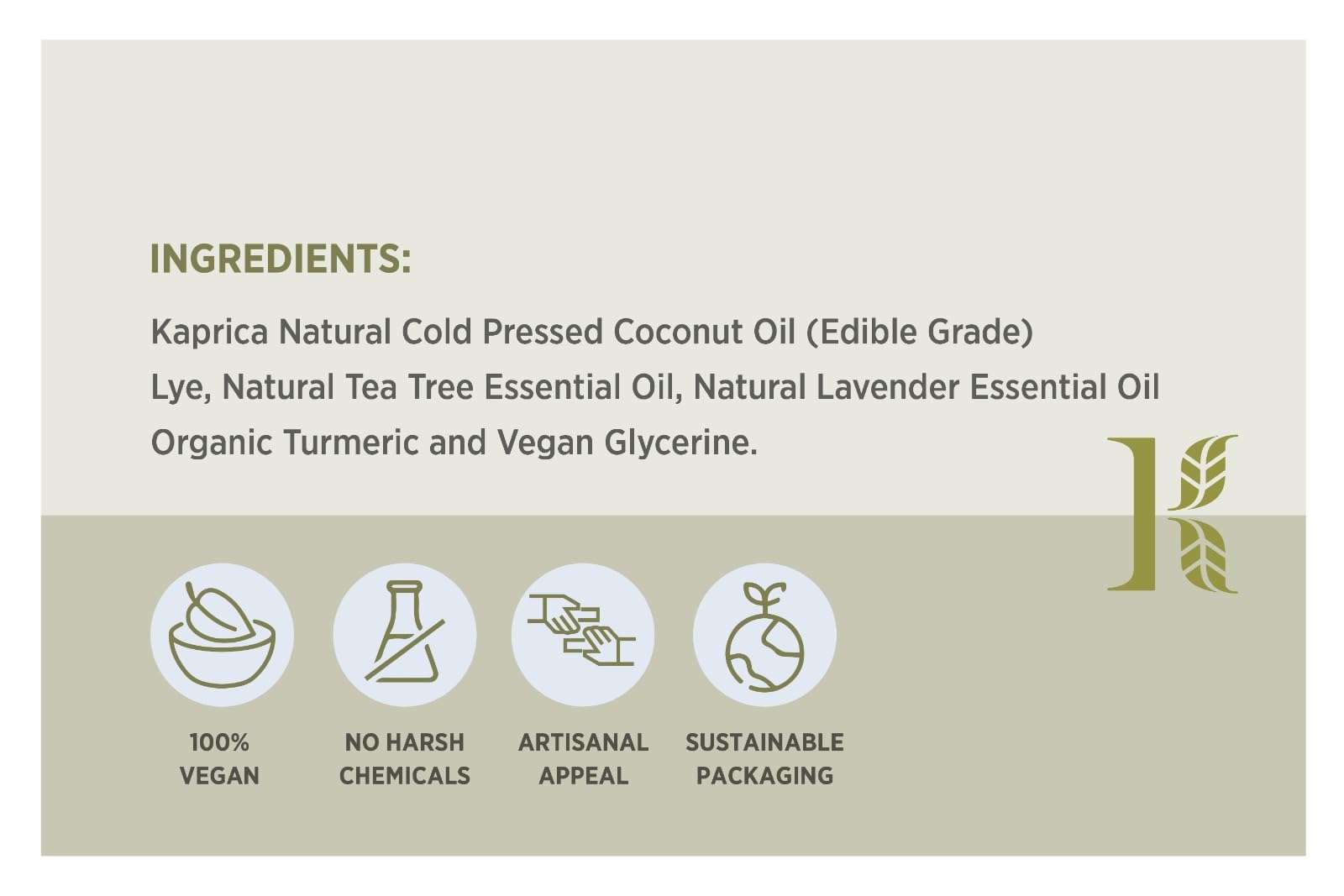 Kaprica Natural Handcrafted Pure Cold Pressed Coconut Oil Soap- Lavender and Tea Tree (pack of 5) 2